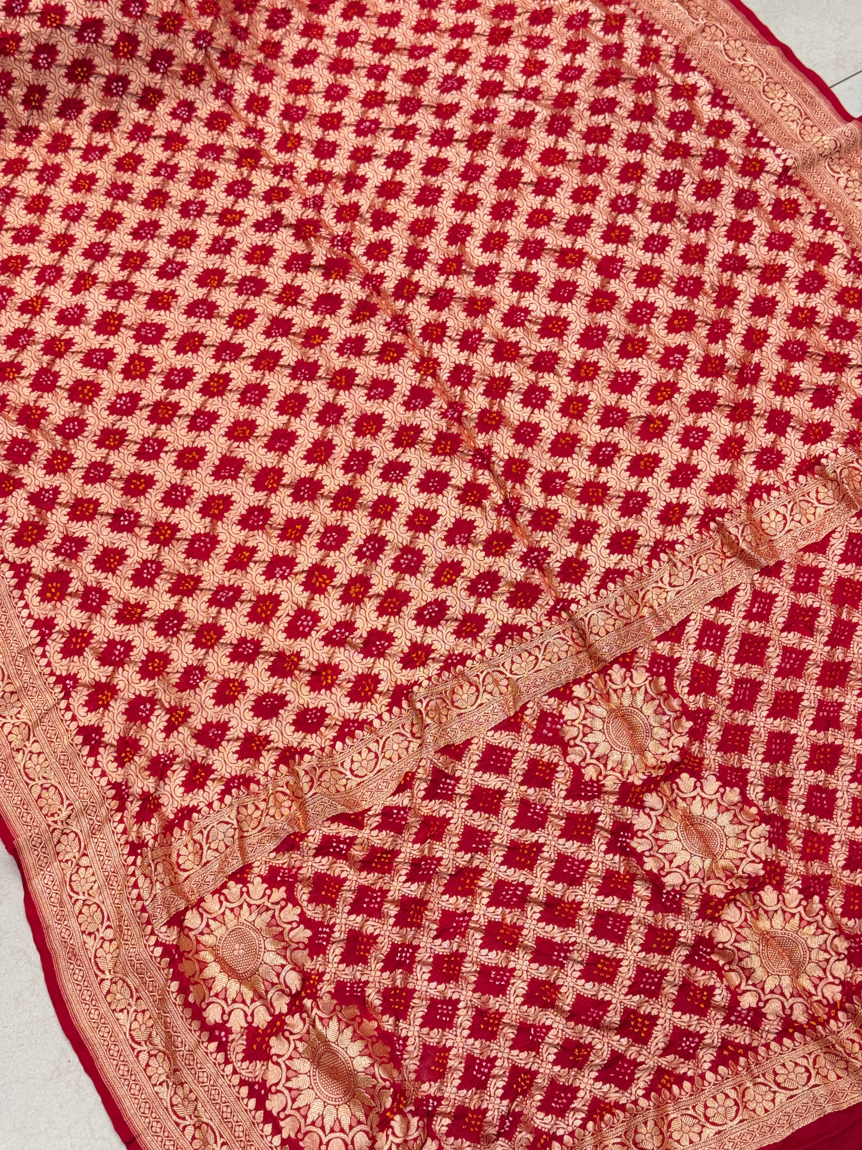 Red Bandhej Bandhini Saree