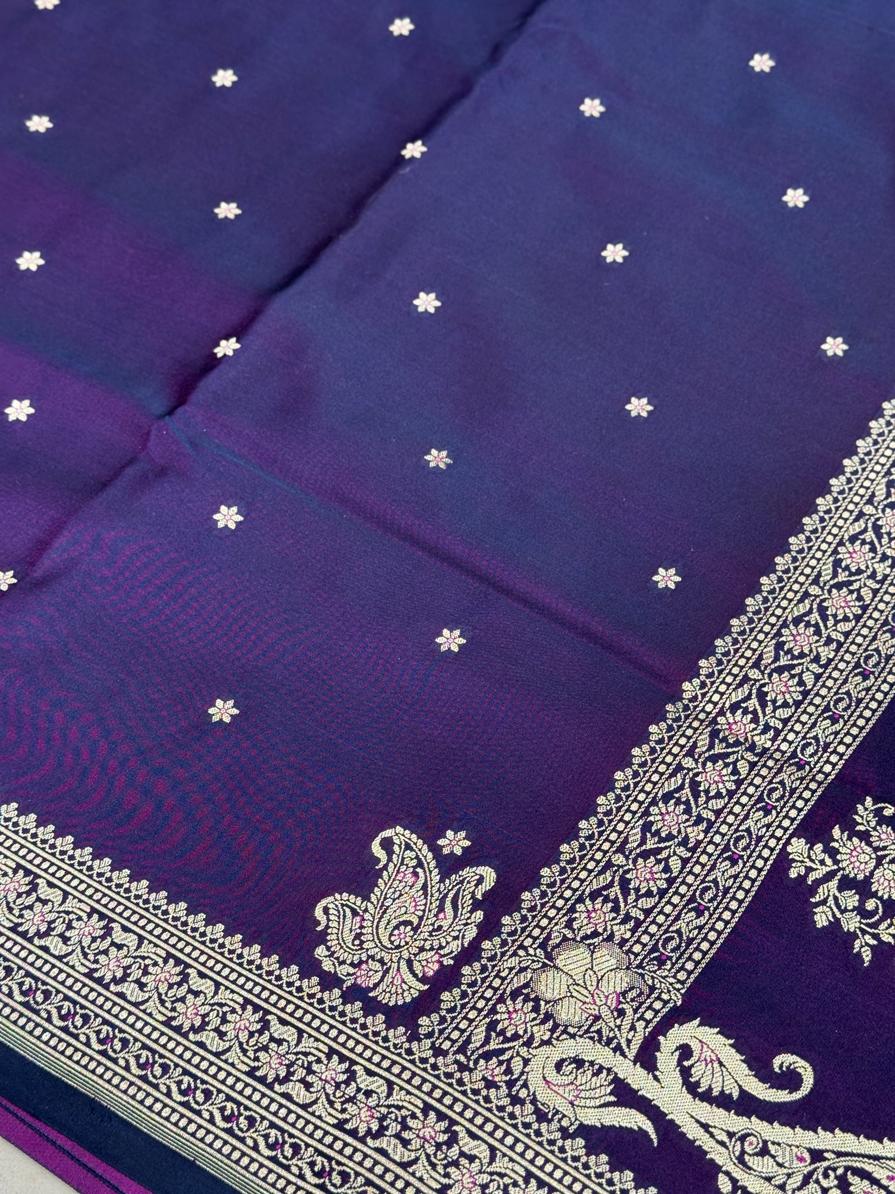 Violet Banarasi Silk Star Butti Saree
