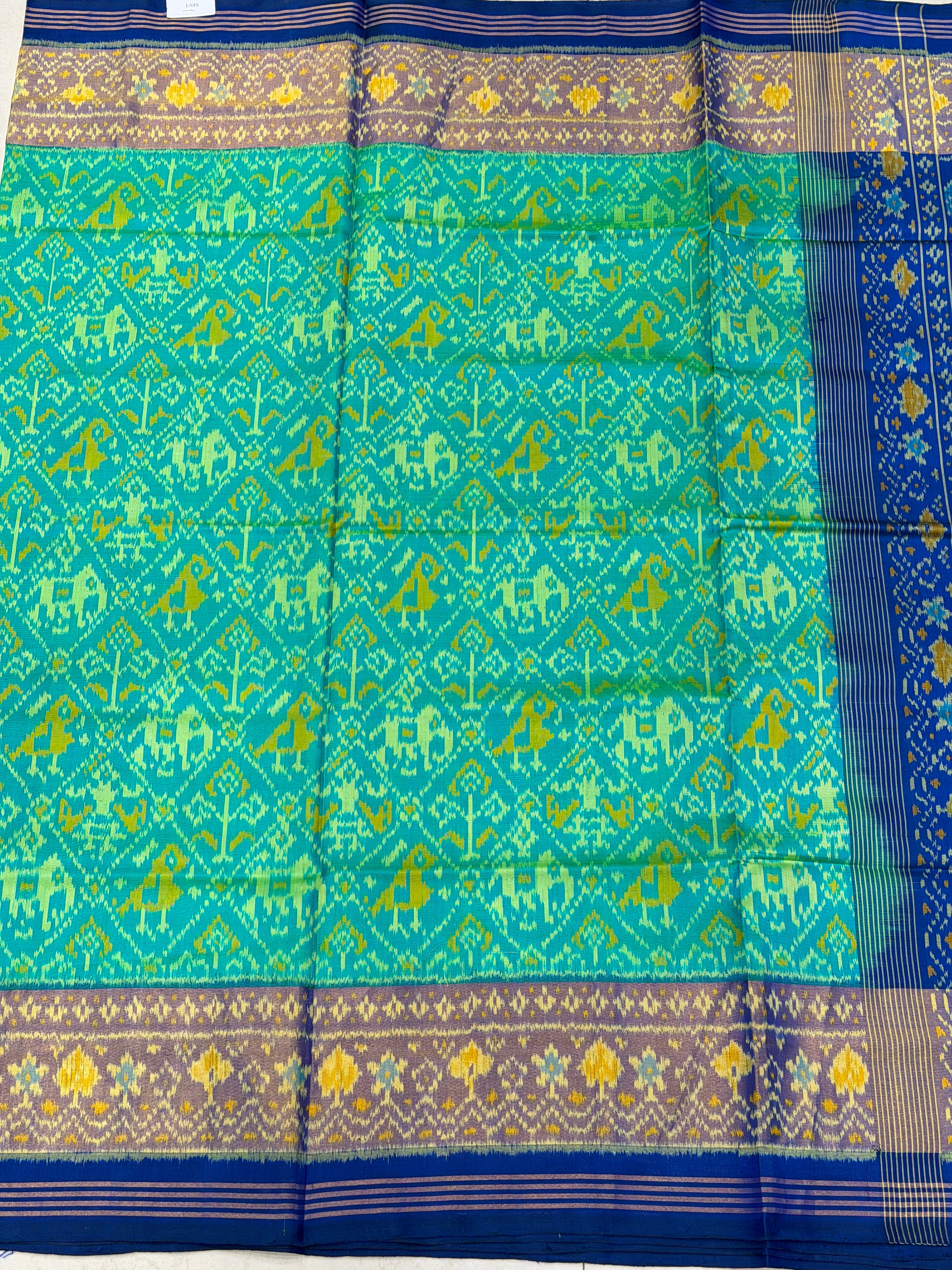 Rama Green with Blue Handloom Rajot Ikat Patola Silk Saree
