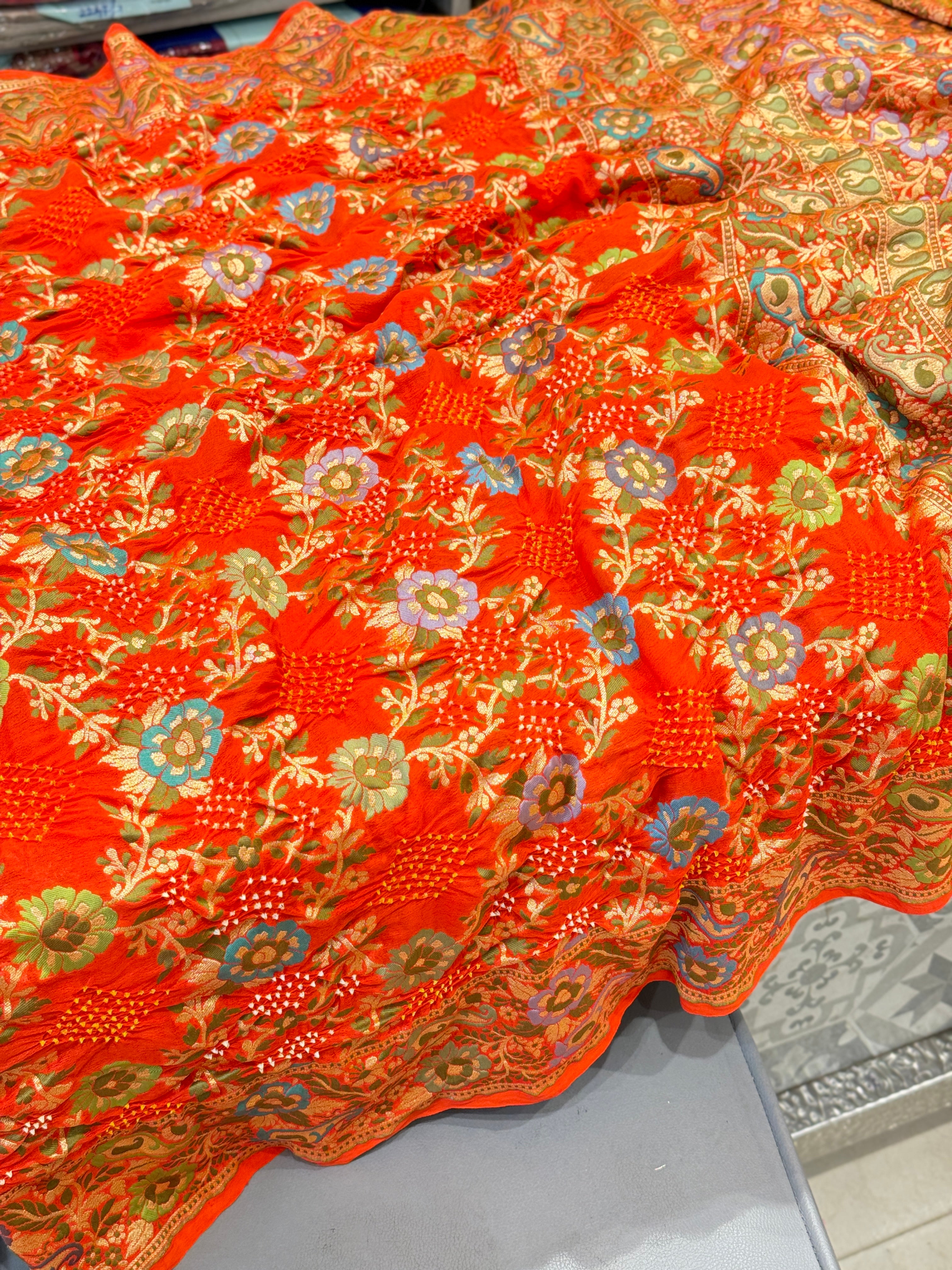 Orange Bandhej Meenakari Saree