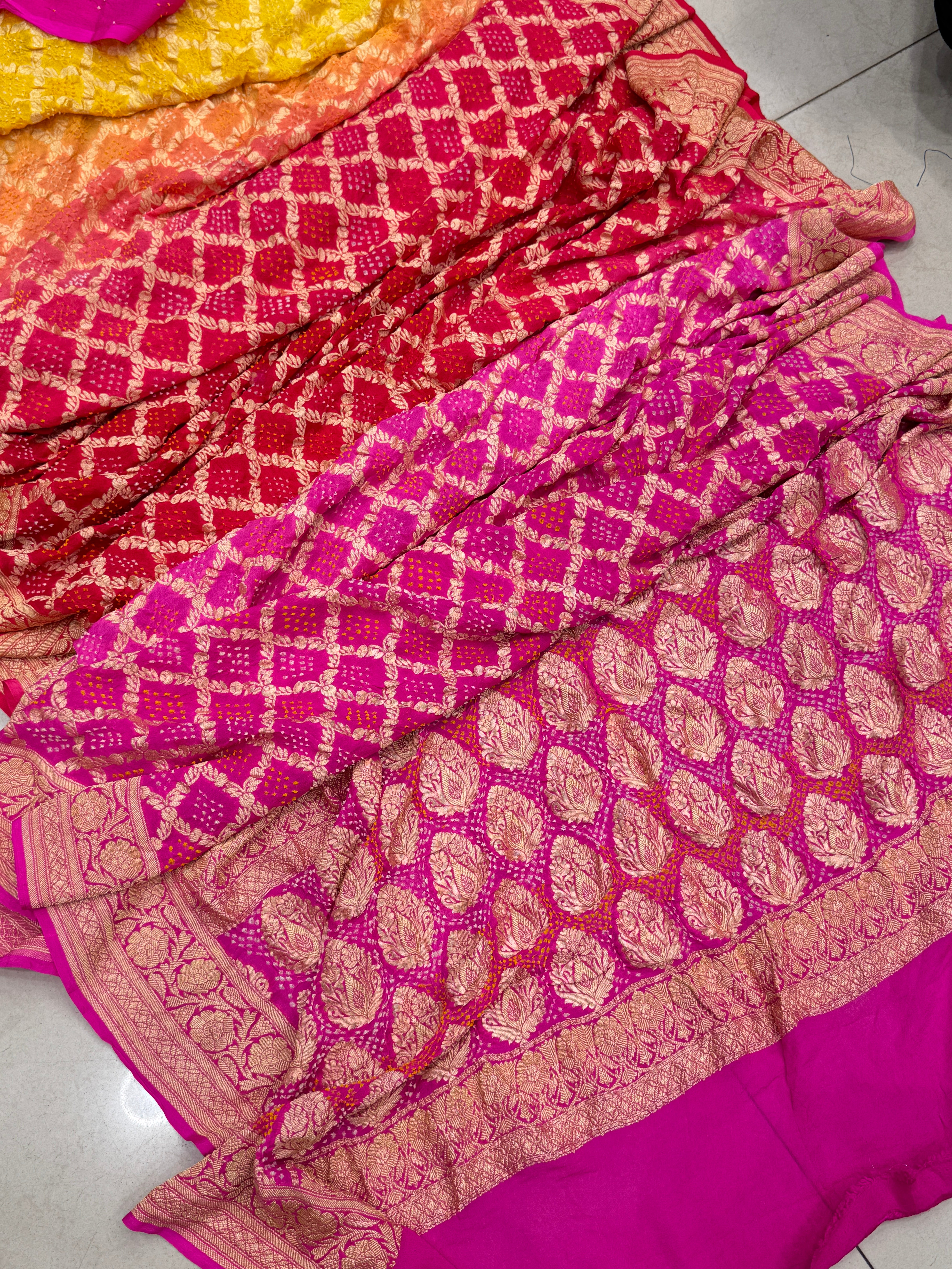 Shaded 6 colour Bandhej Bandhini Saree