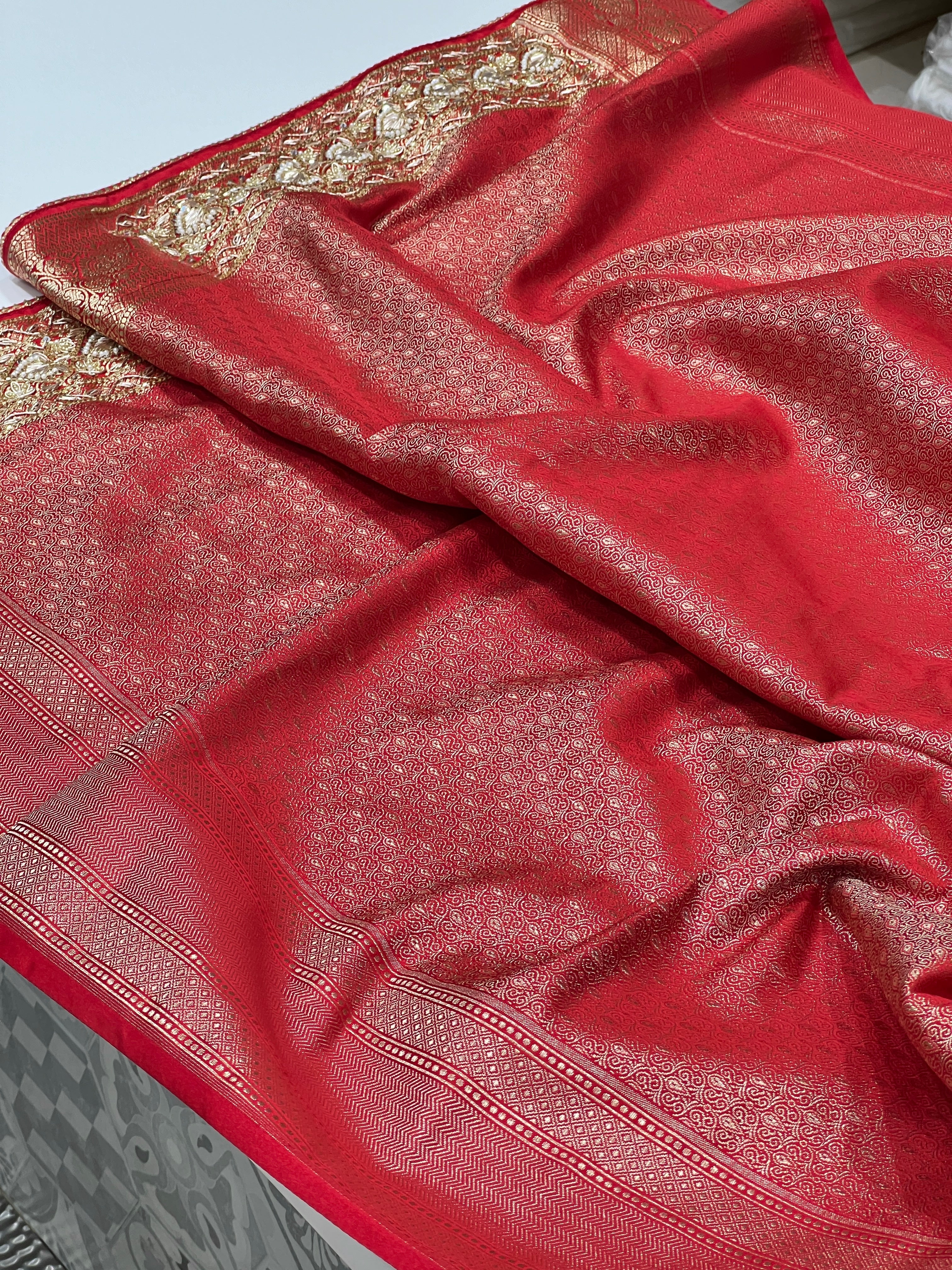 Red Banarasi Silk Fancy Embroidery Saree