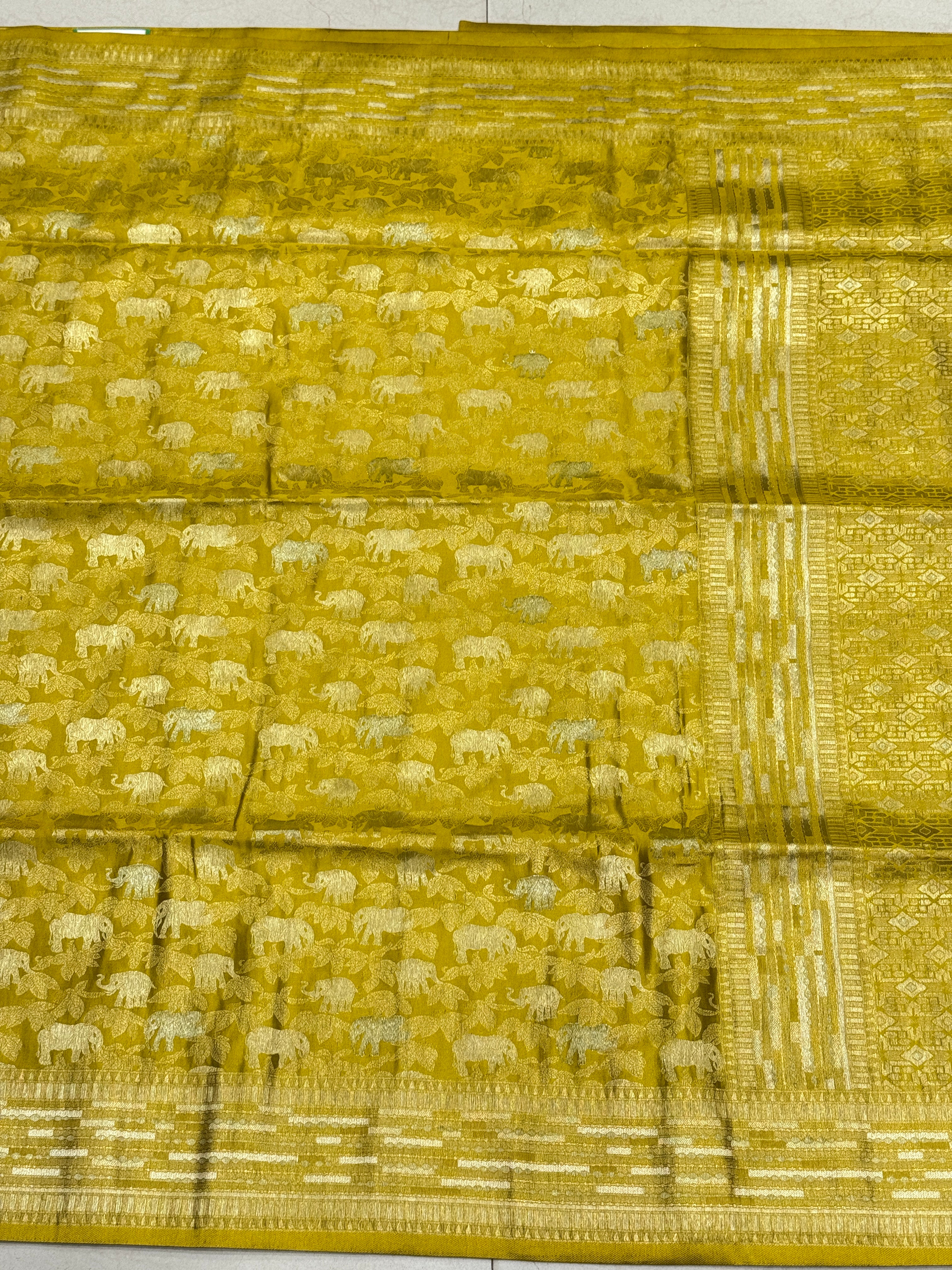 Mehendi Green Banarasi Soft Silk Semi Elephant Motif Saree