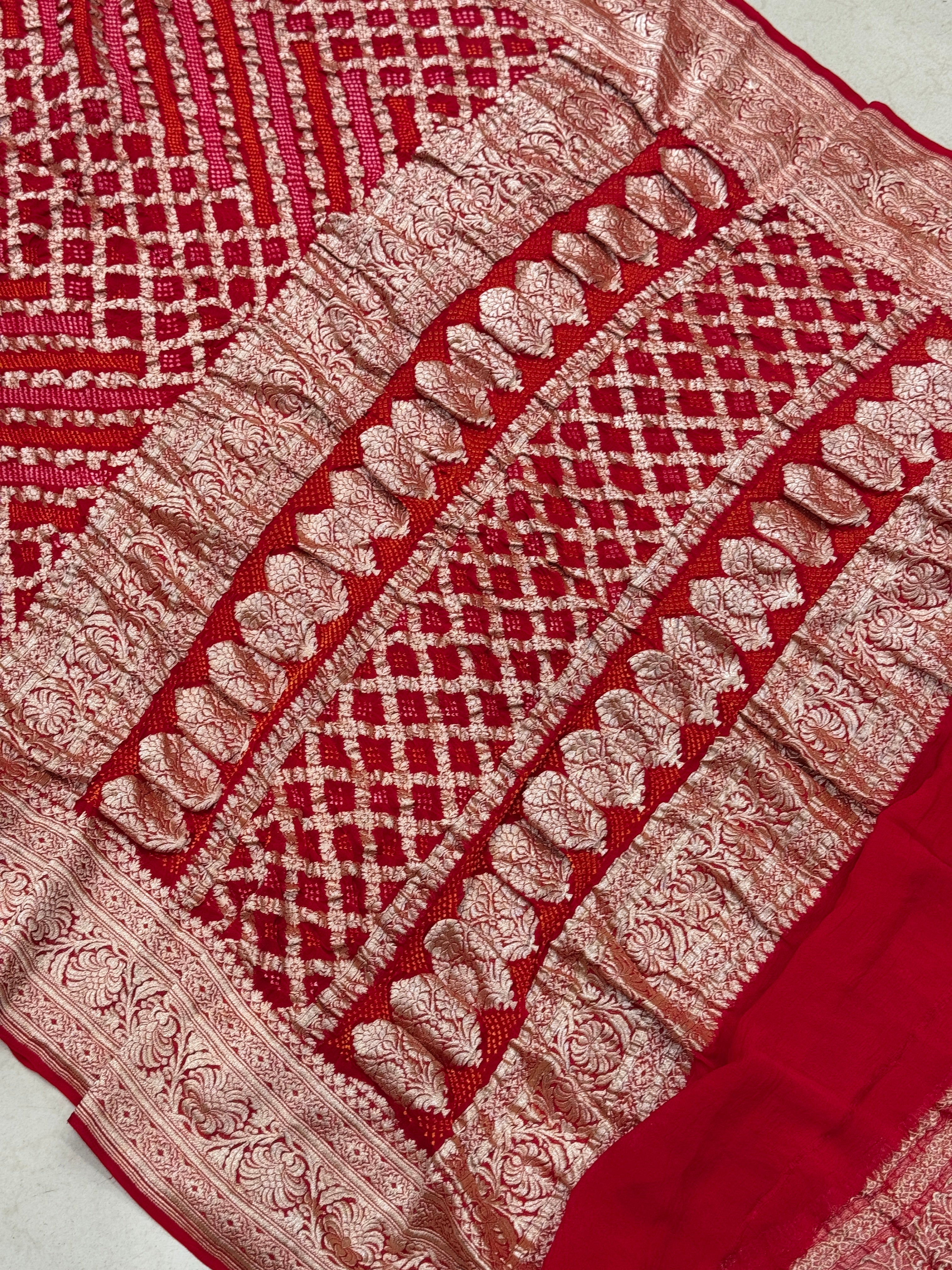 Red Kadwa Rai Bandhej Bandhini Saree