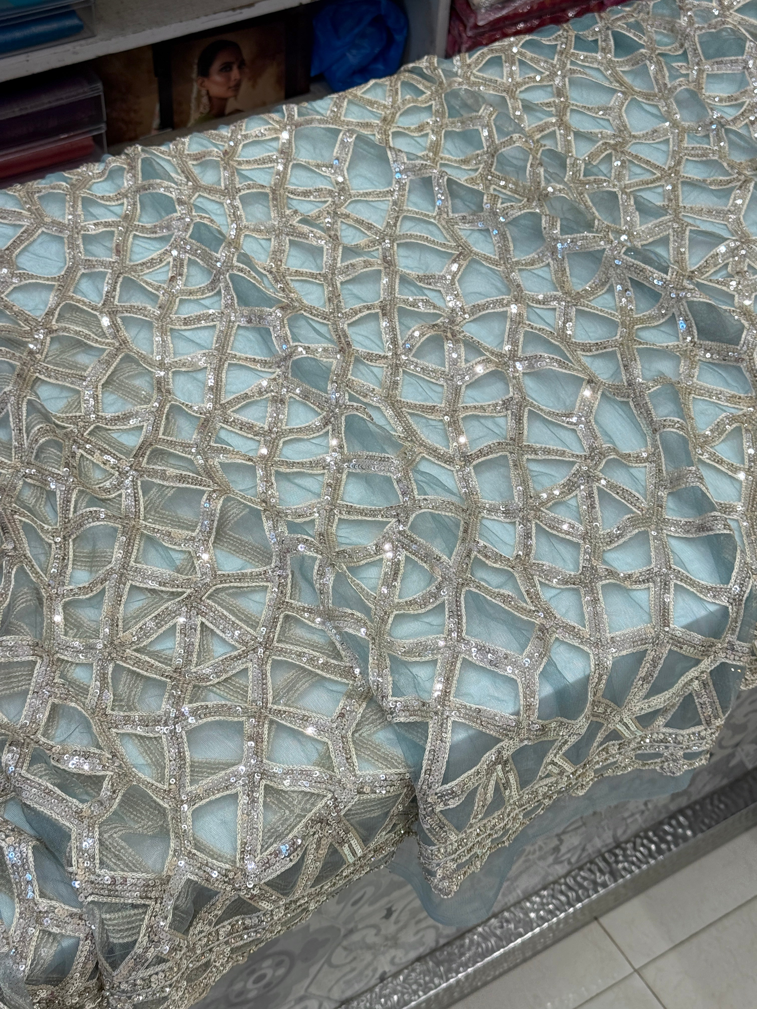 Sea Green Net Saree with Ready Blouse