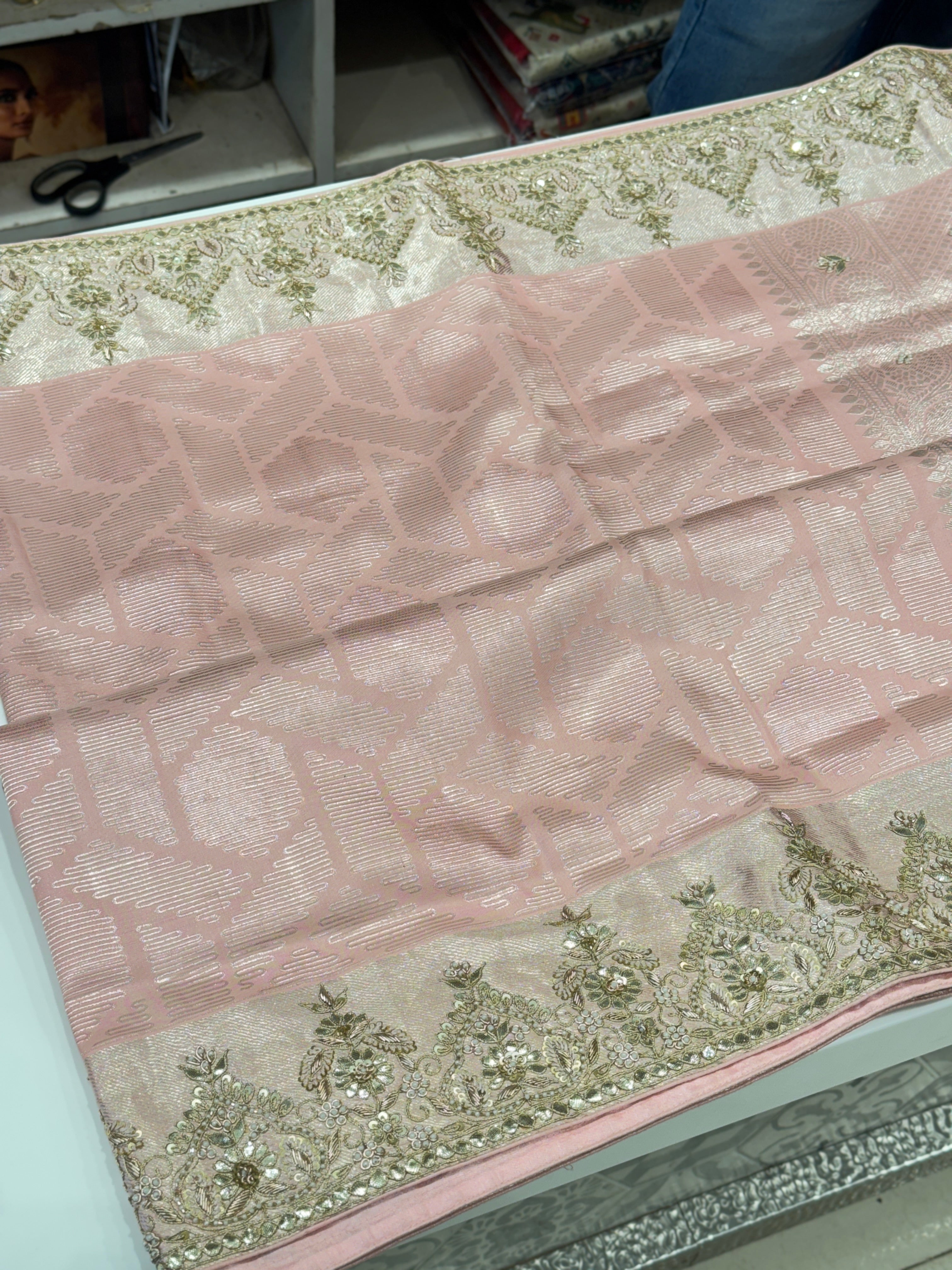 Pink Contemporary Kanjivaram Zardosi Hand Embroidery Saree