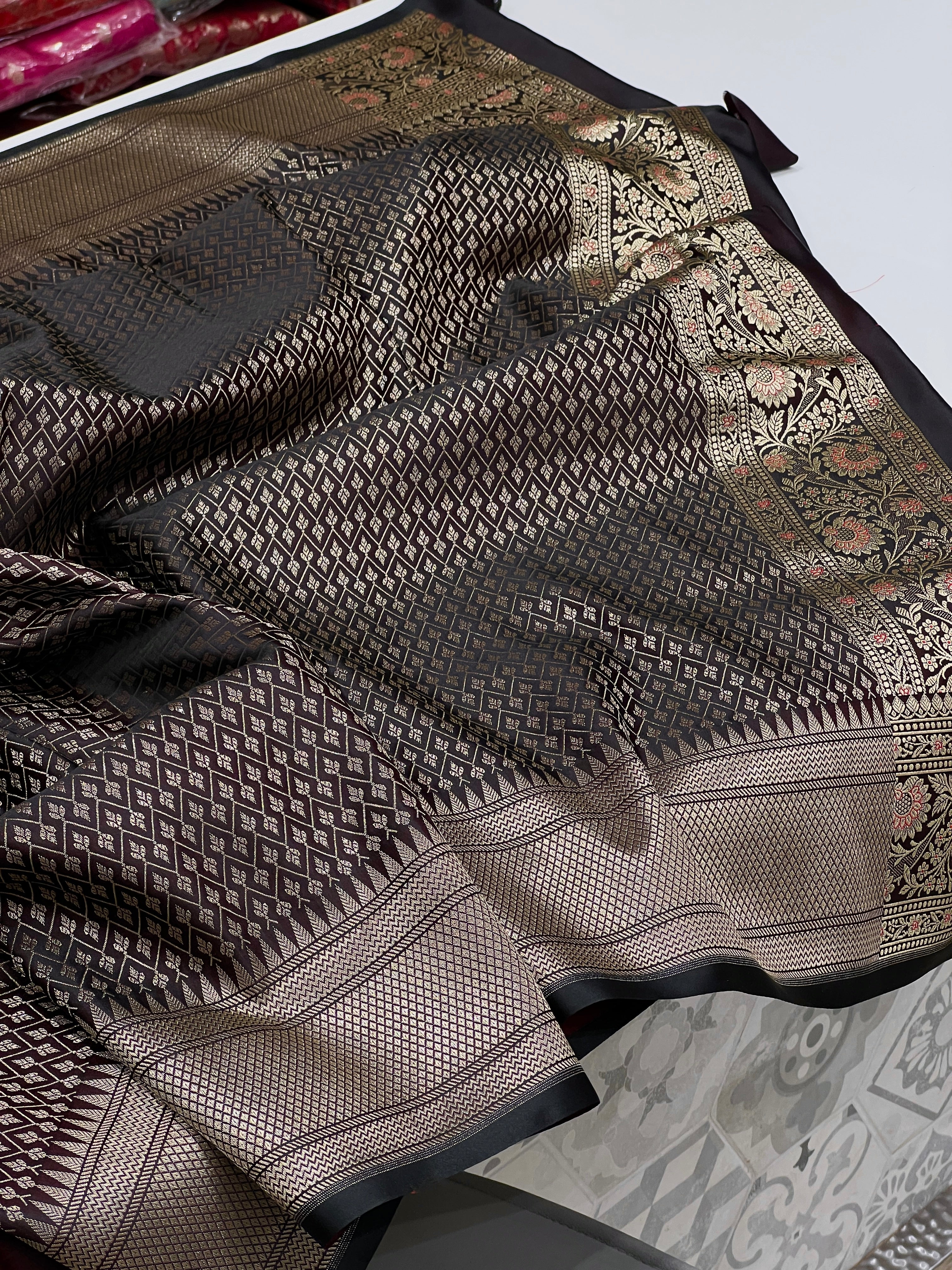 Brownish Banarasi Silk Jaal Saree