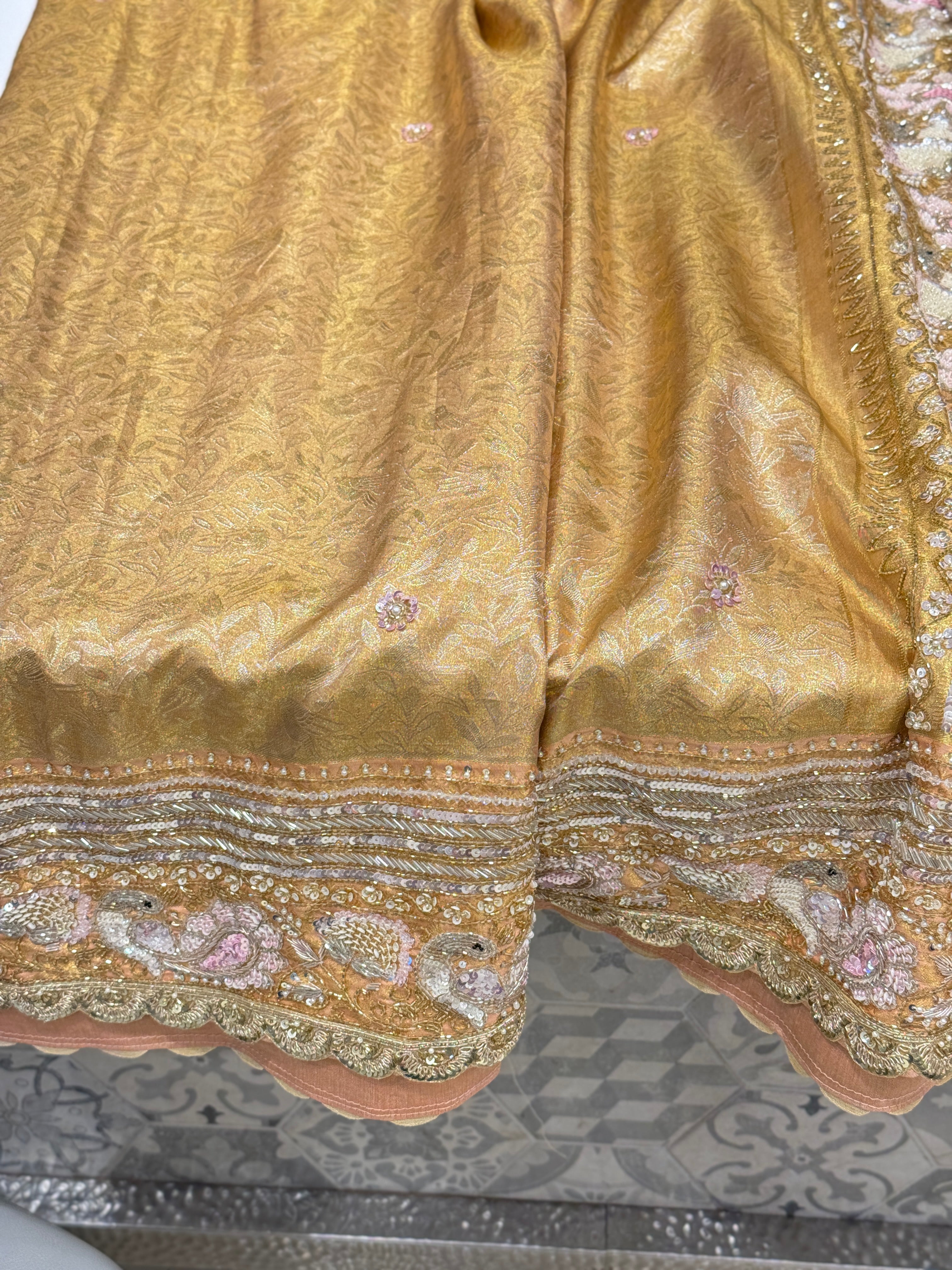 Peach Kanjivaram Motif Hand Embroidery Saree