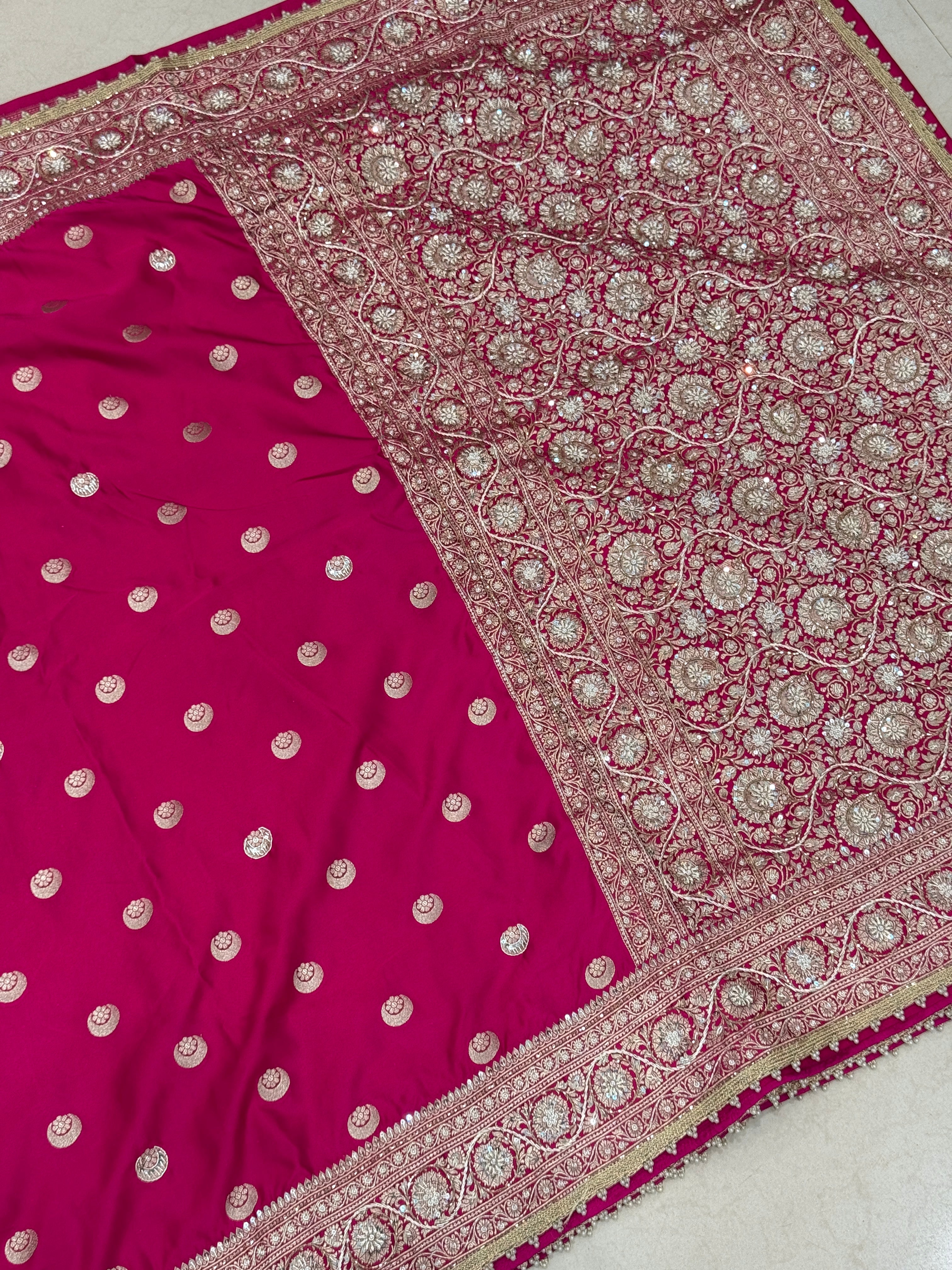 Rani Banarasi Chand Buttis Zardosi Hand Embroidery Saree