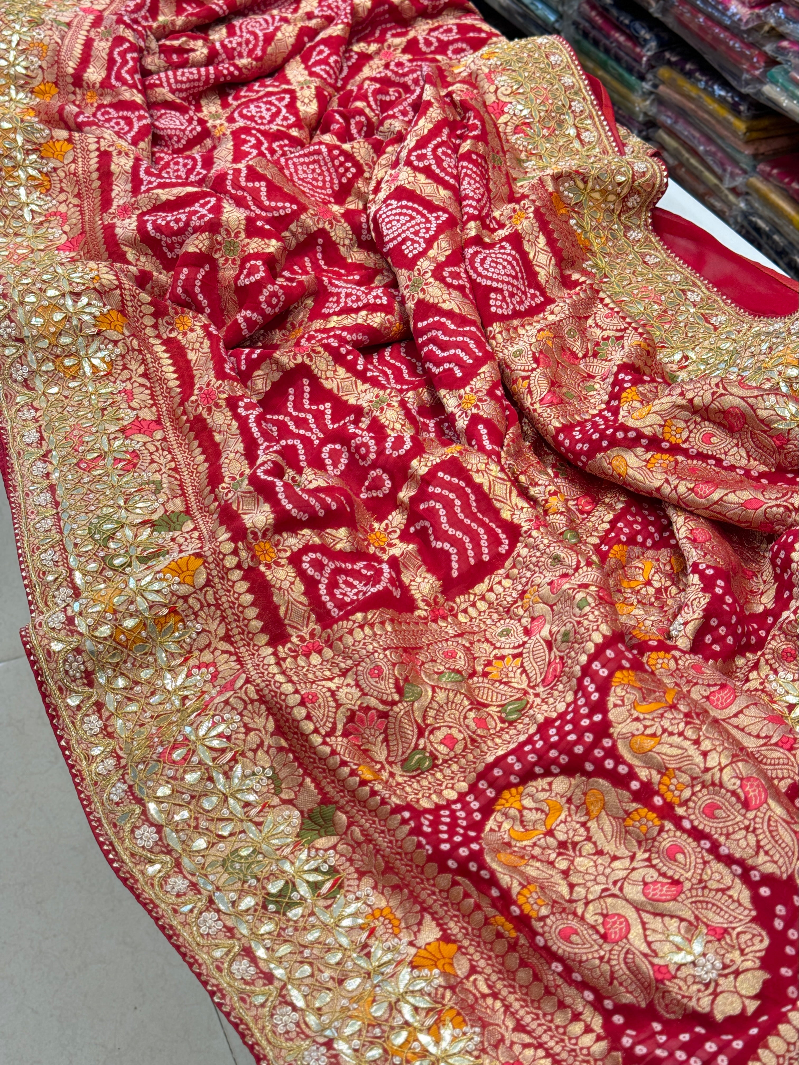Red Gharchola with Gotapatti Saree