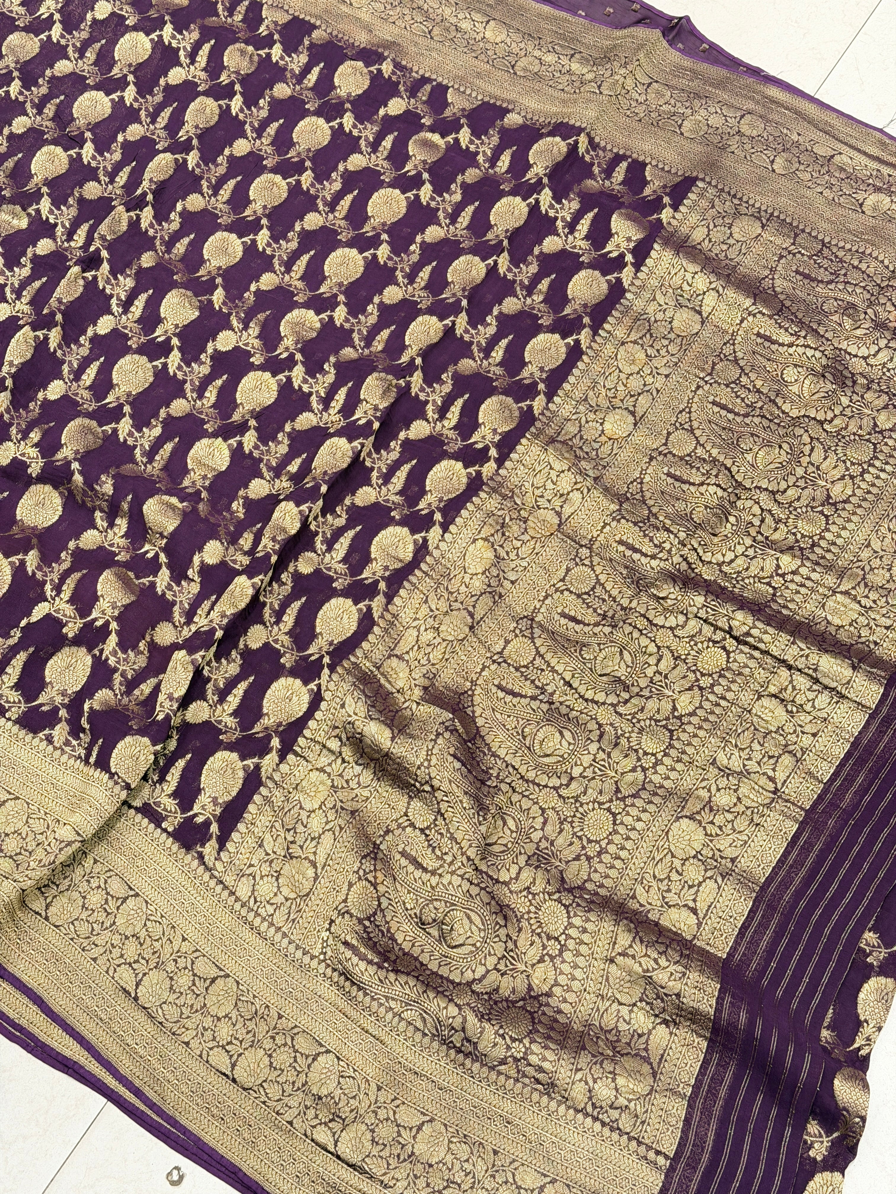 Wine Jaal Banarasi Khaddi Georgette Saree