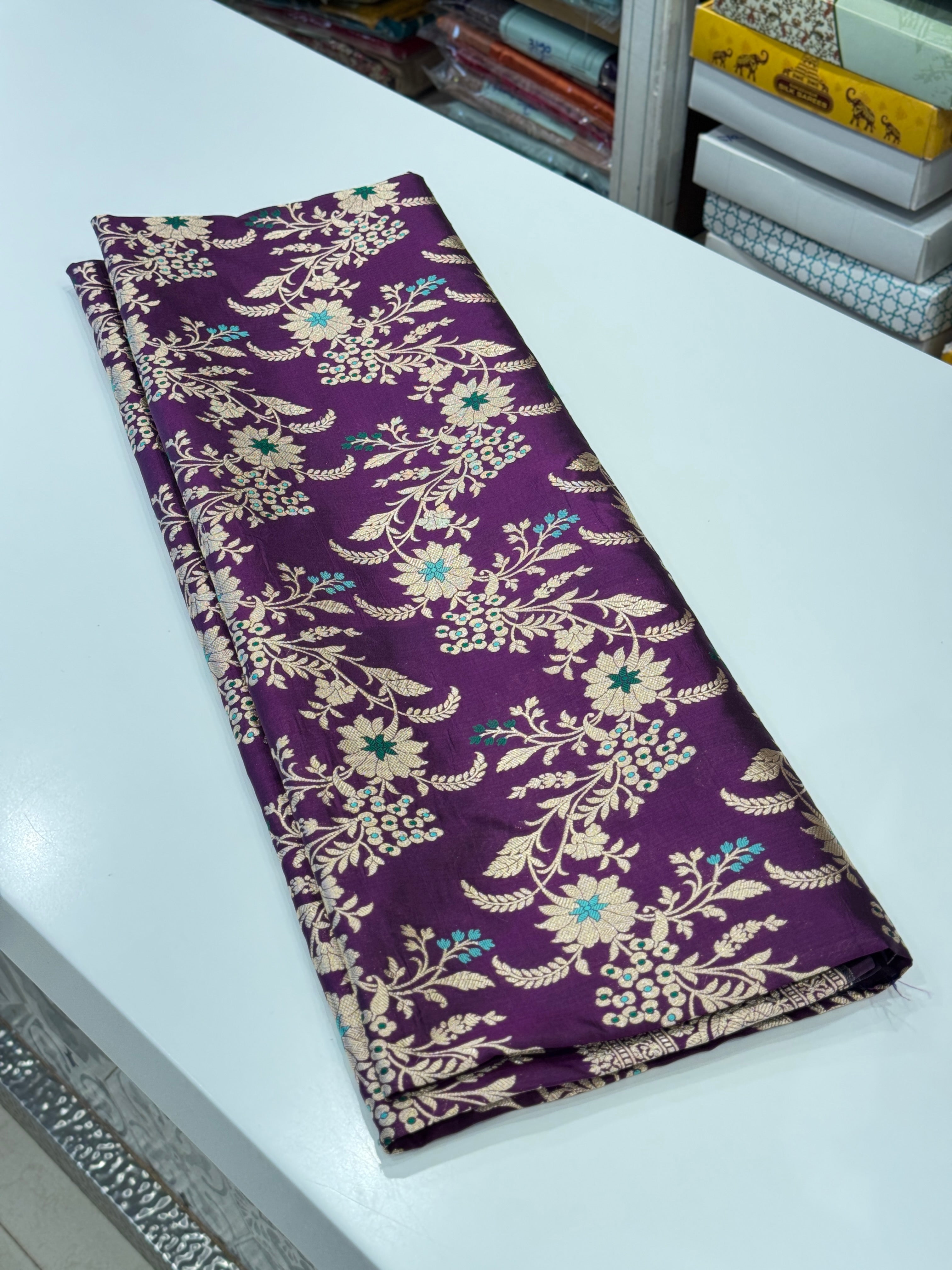 Violet Handloom Meenakari Katan Silk Saree Konai Pallu