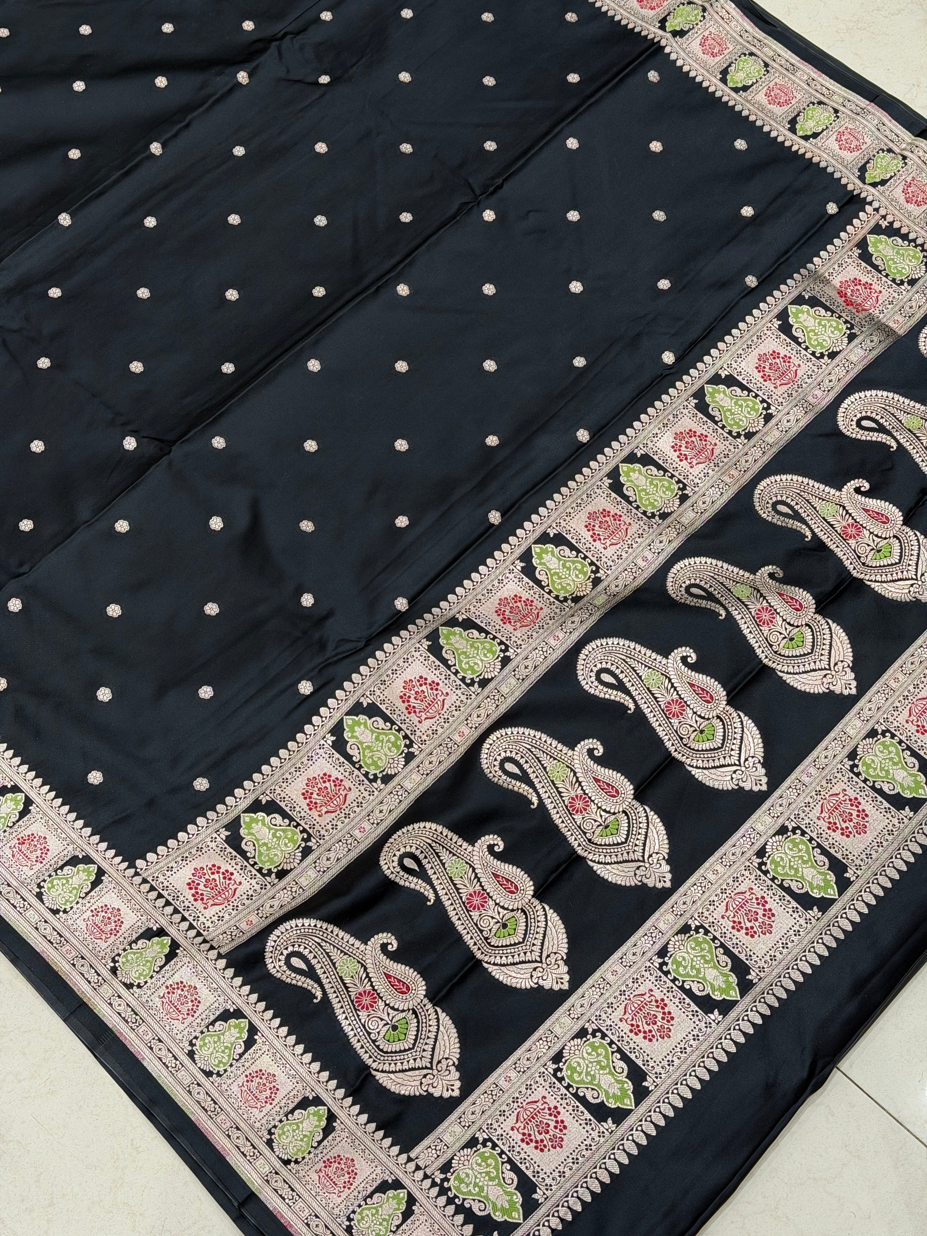 Black Meenakari Border Banarasi Silk Saree