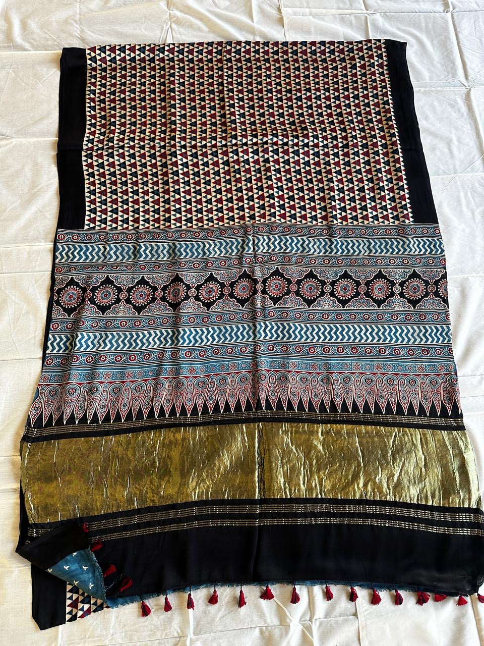 Ajrakh Block Print Saree