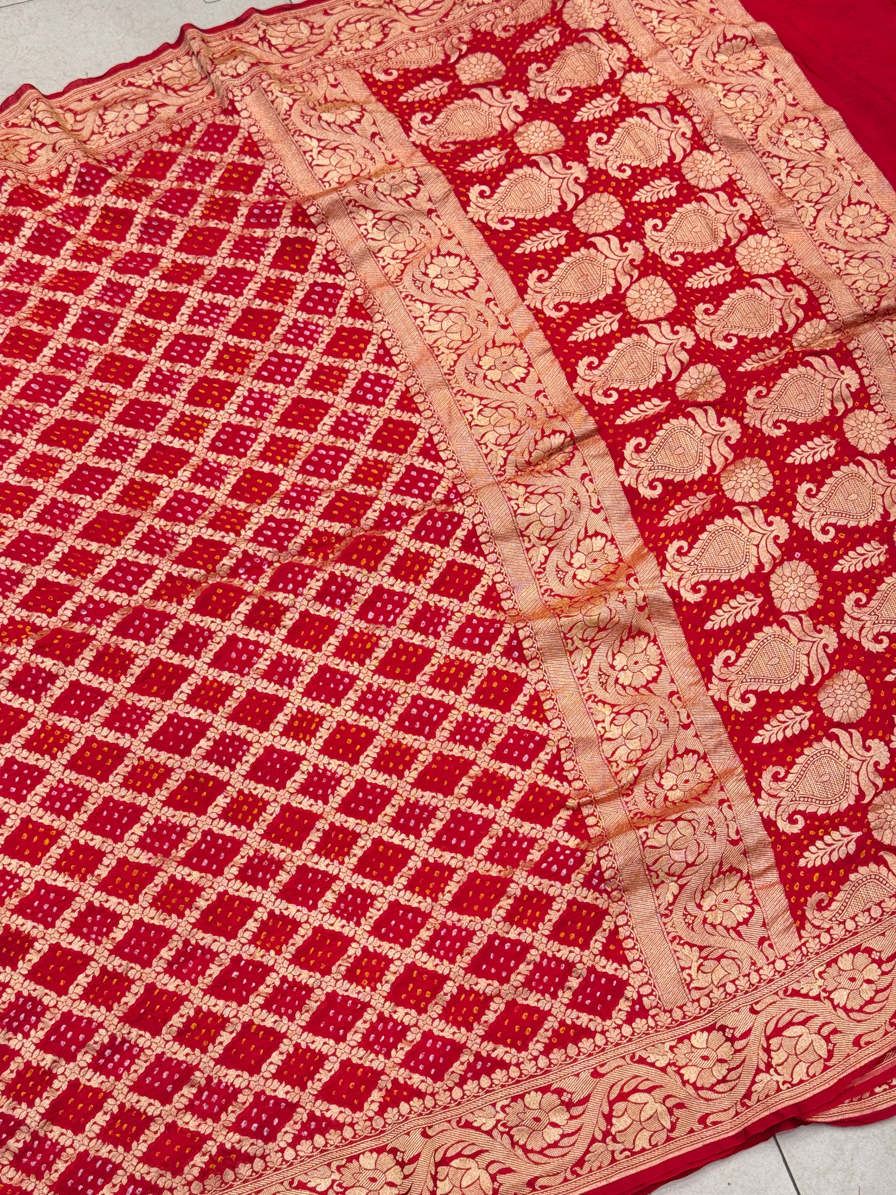 Red Bandhej Bandhini Saree