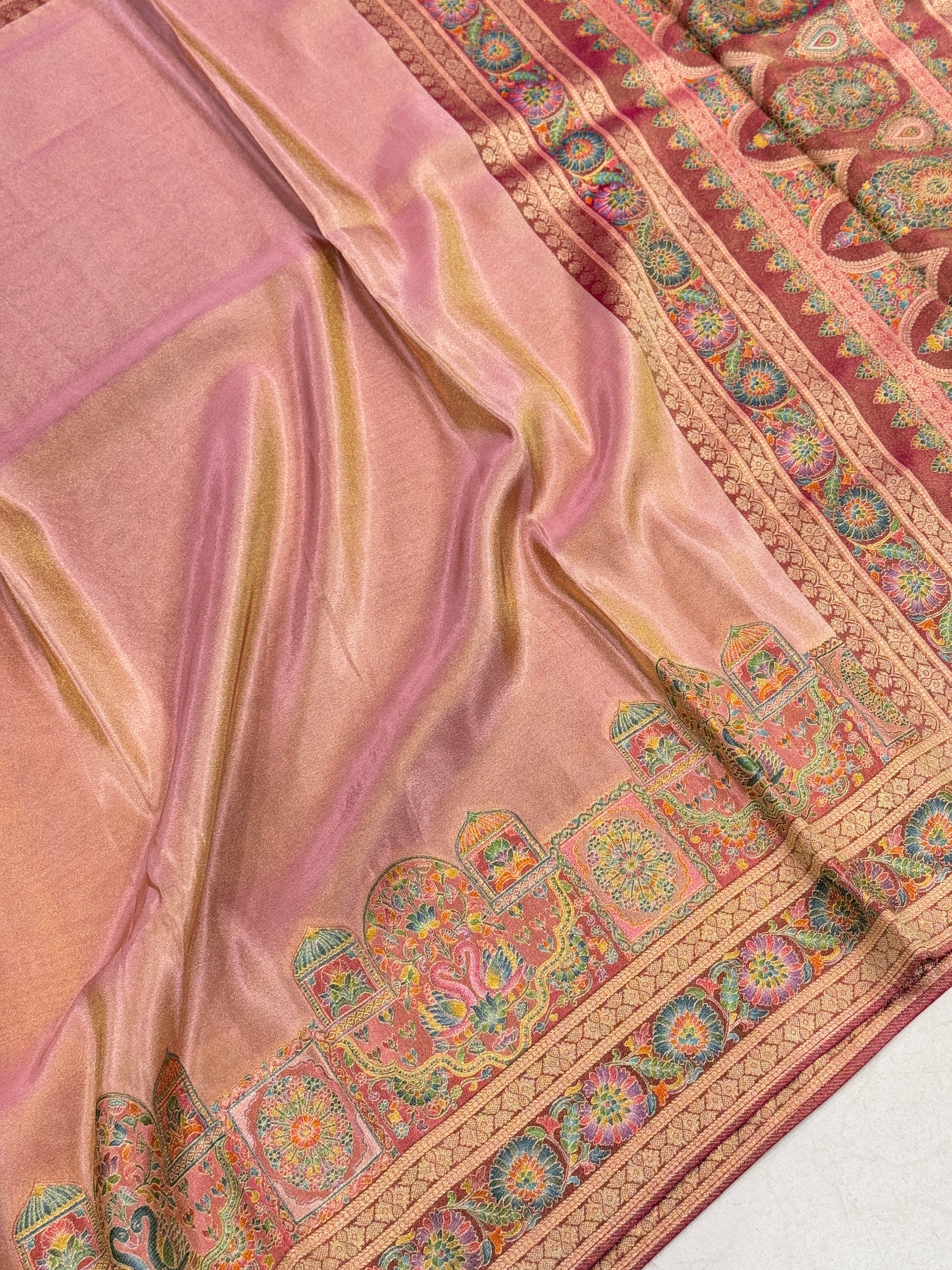 Pink Crepe Tissue Gala Pashmina Saree