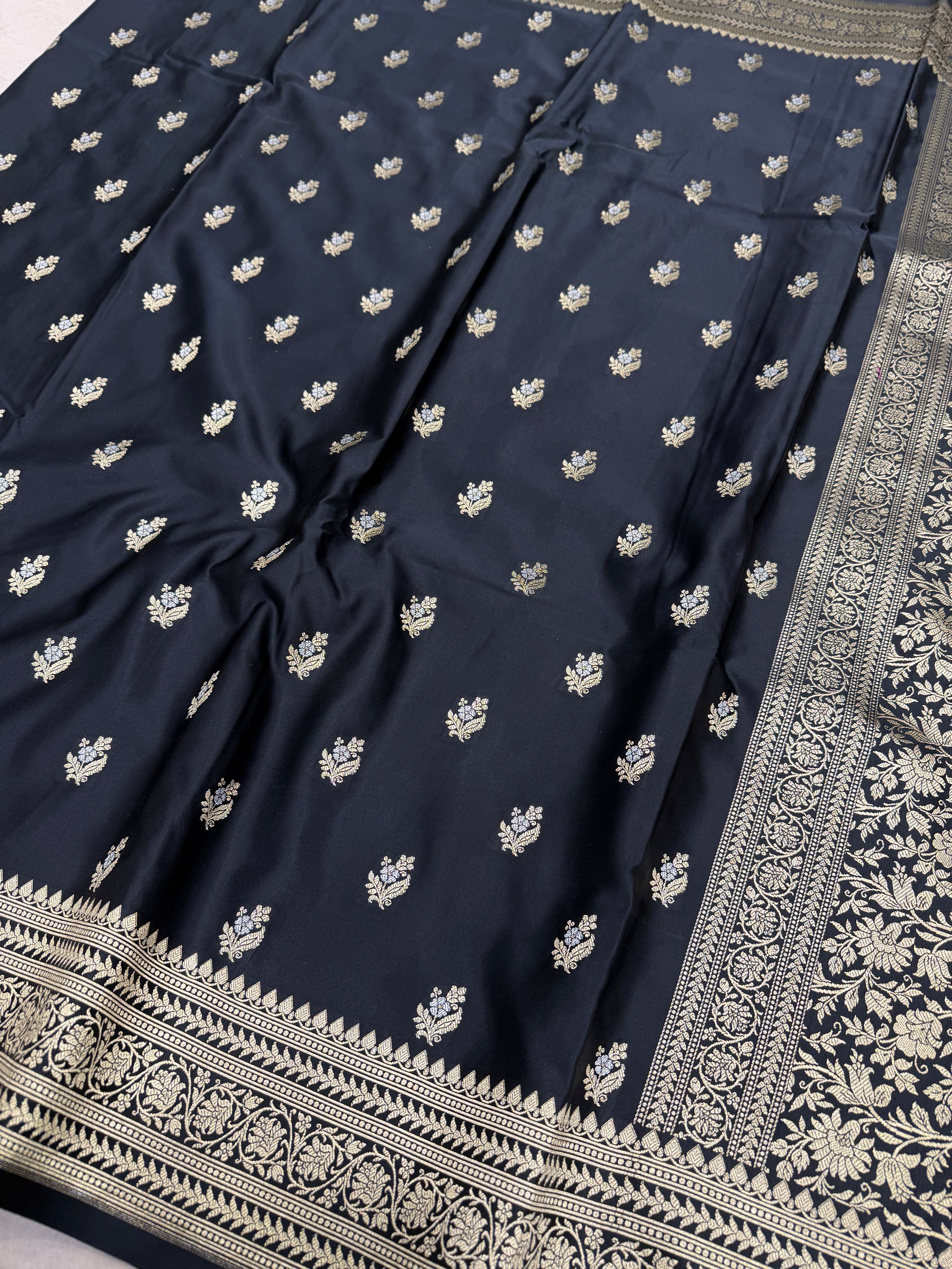 Black Sona Roopa Buttis Banarasi Silk Saree