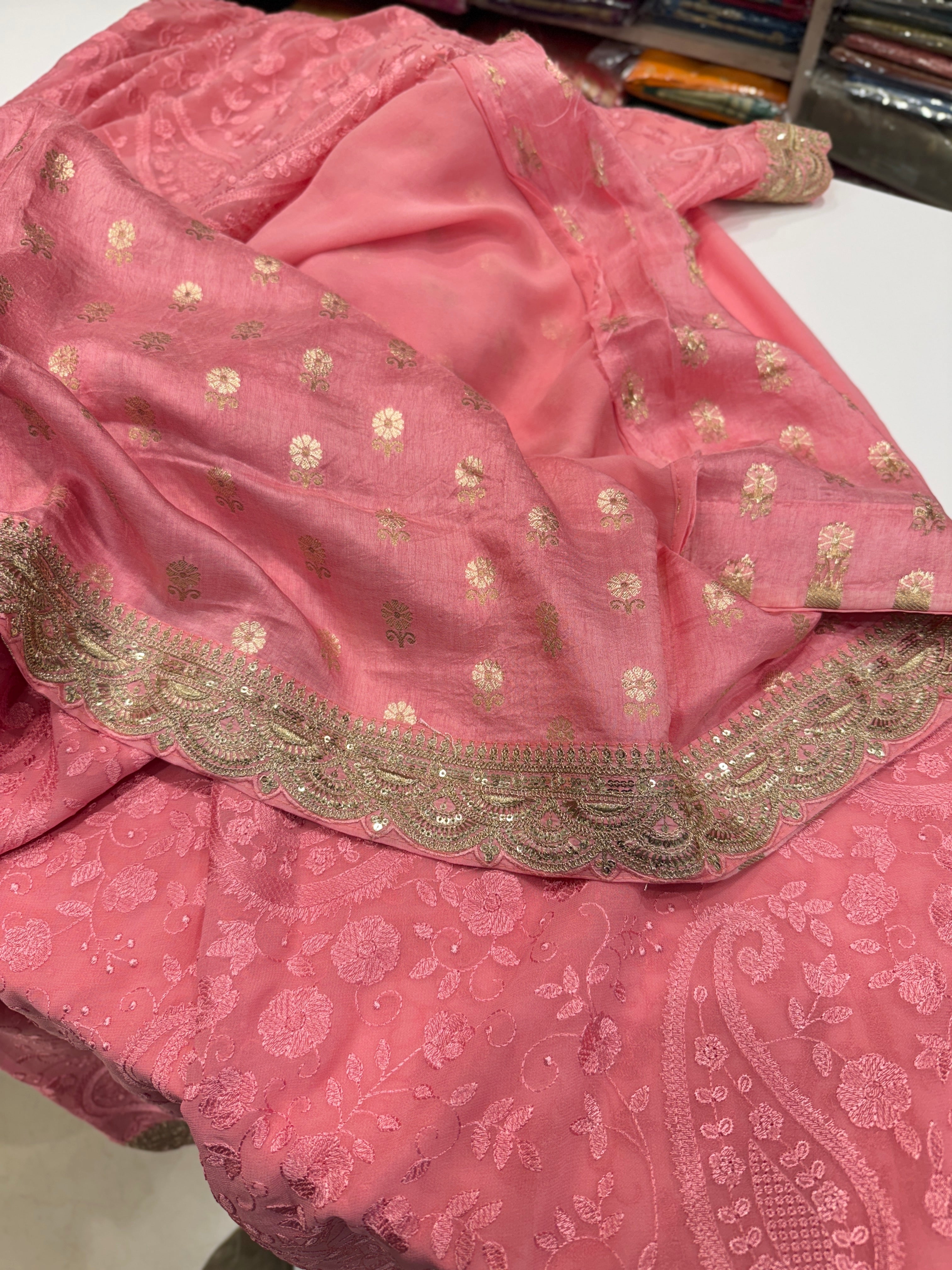 Pink Chikankari Patchwork Saree