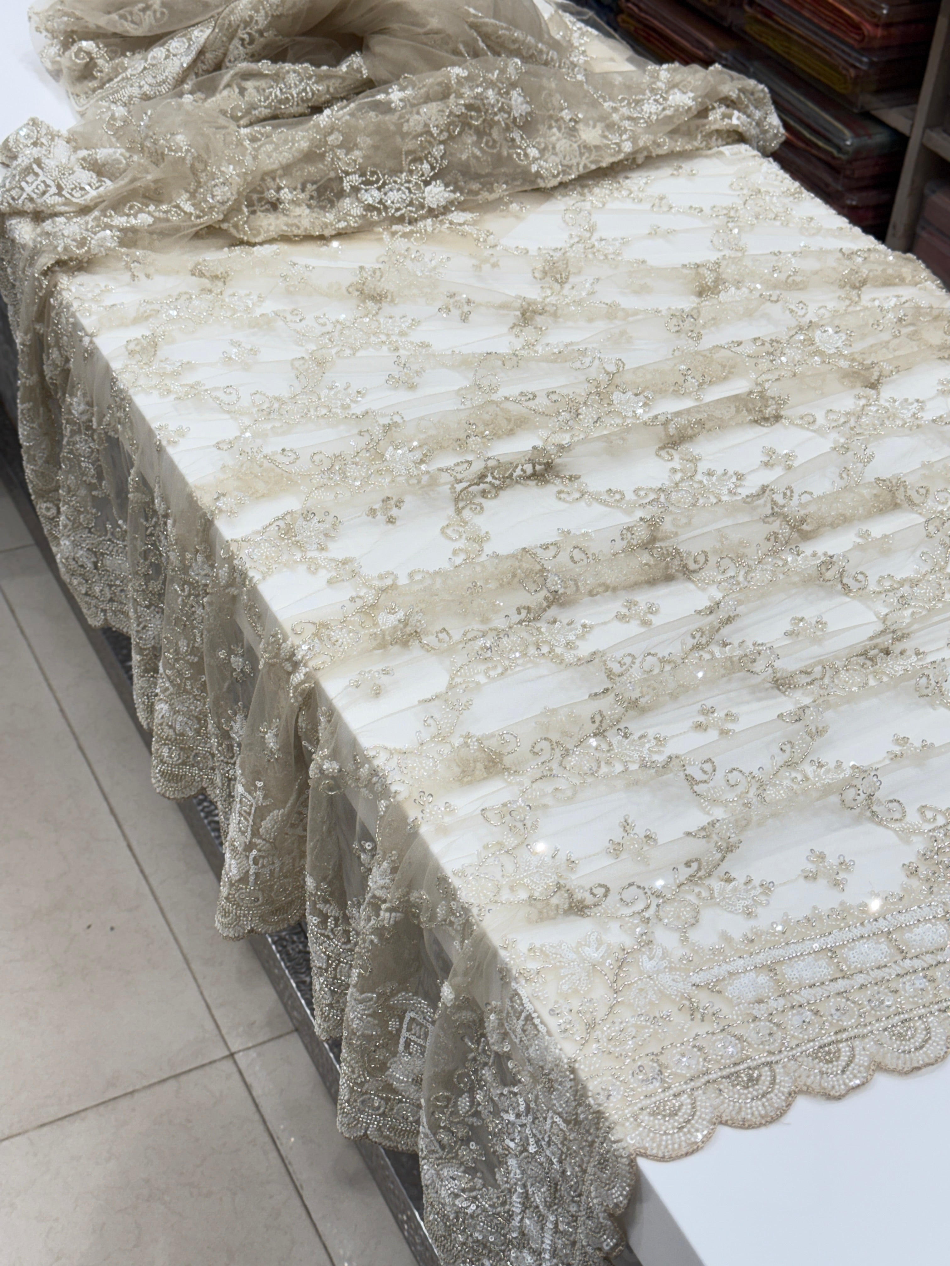 Net Moti Sequin Jaal Embroidery Saree