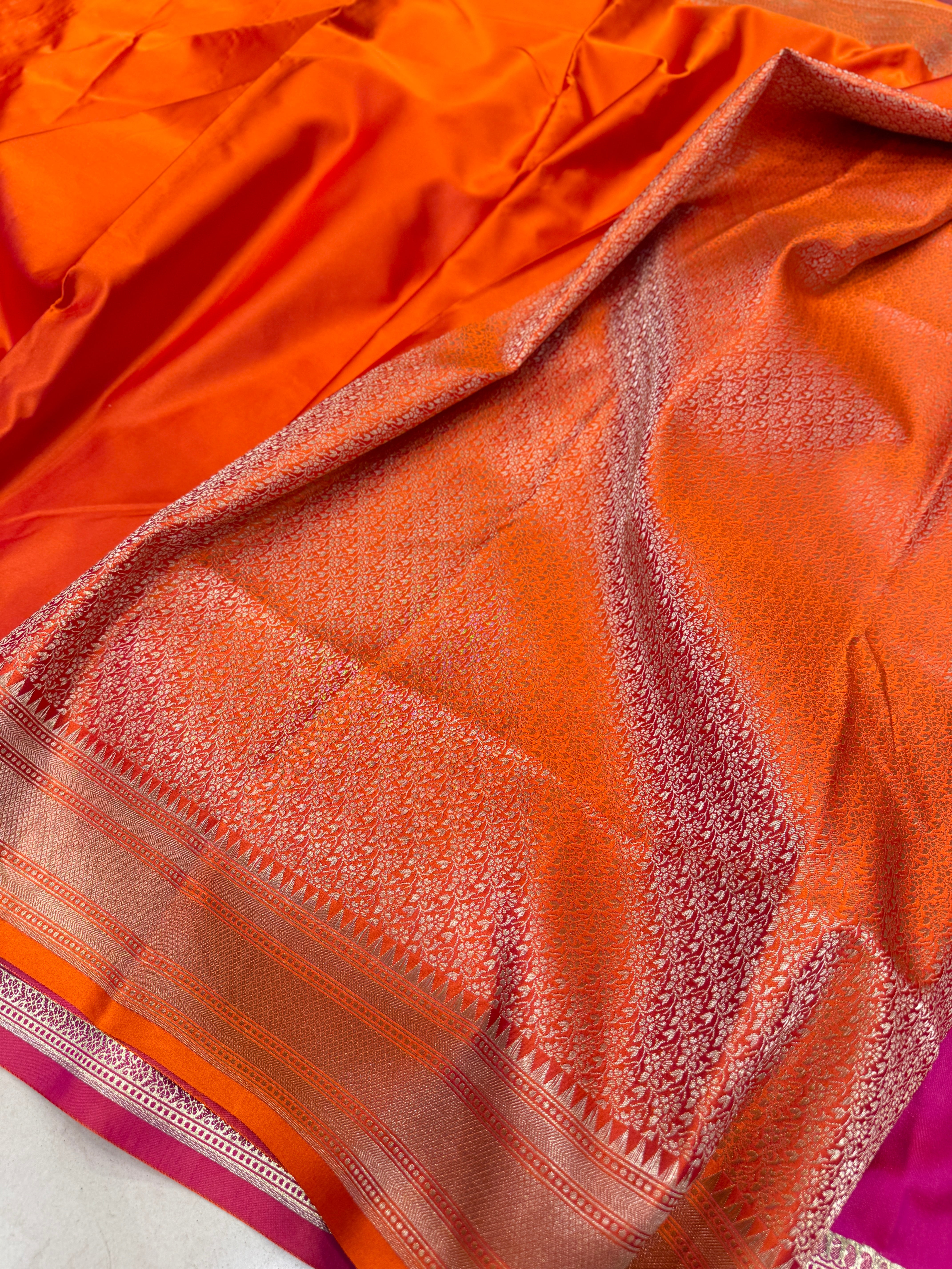 Orange Banarasi Silk Plain Body Saree