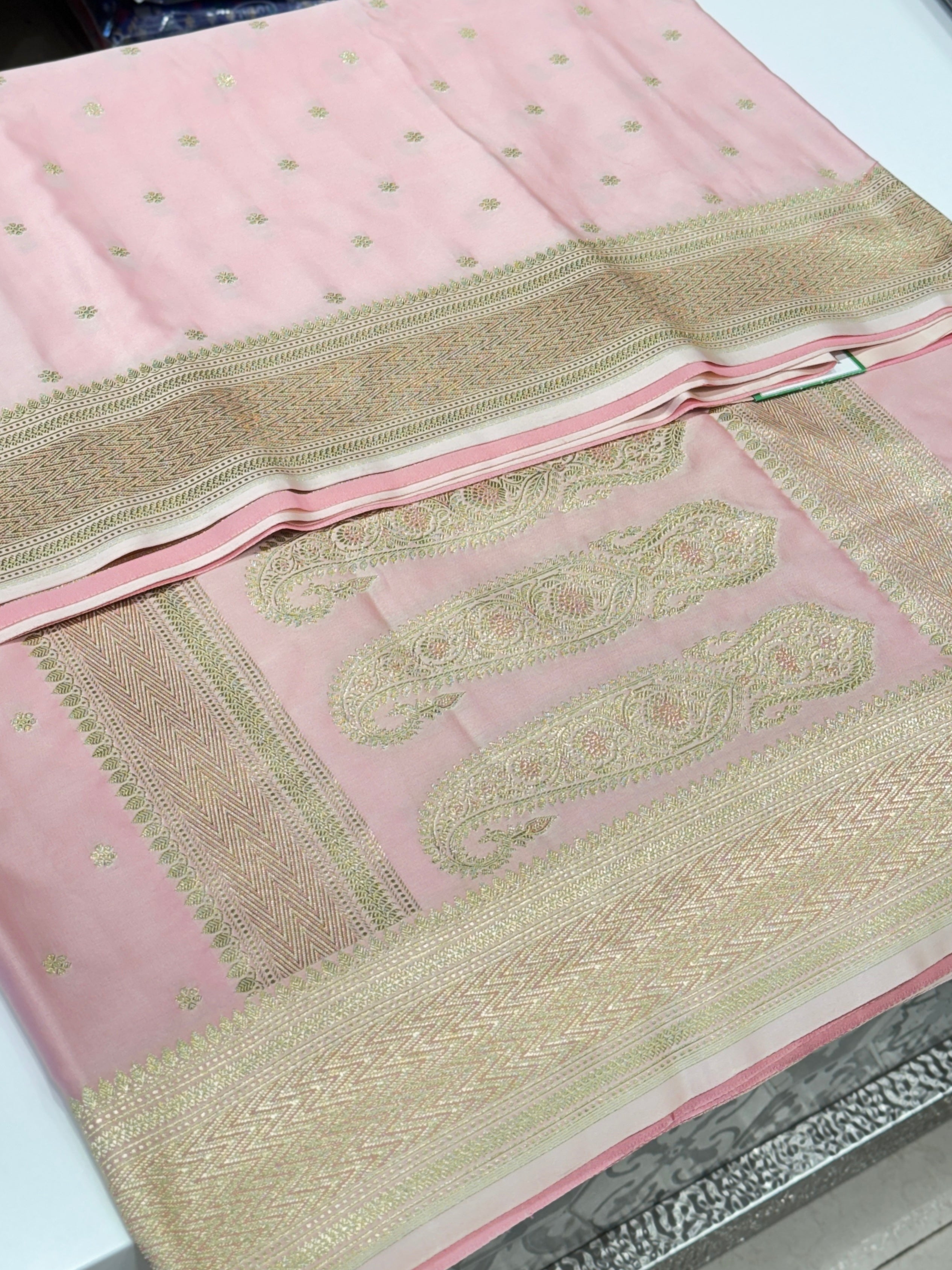 Baby Pink Banarasi Silk Small Butti Saree