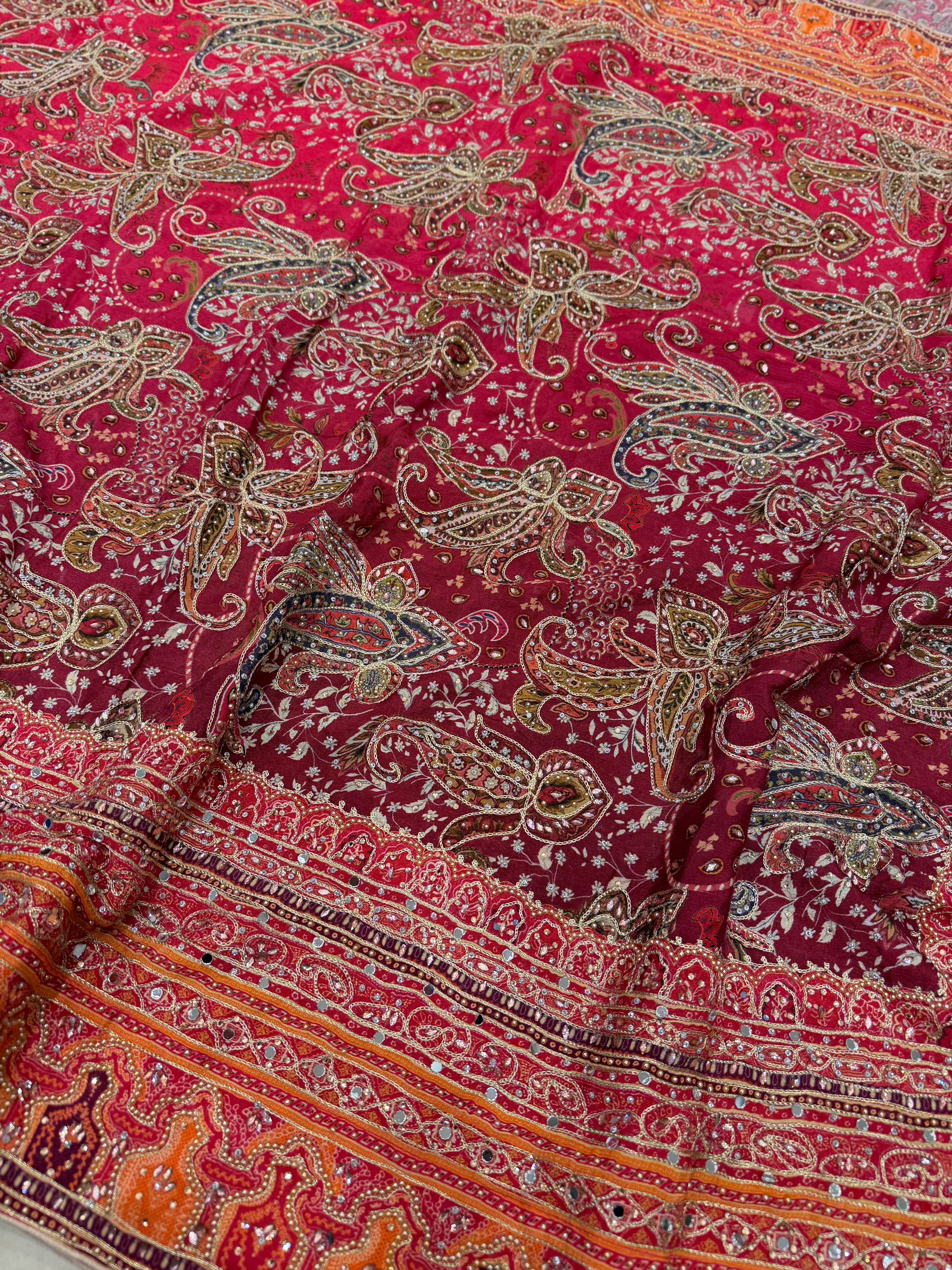 Shaded TT Inspired Chiffon Real Mirror Hand Embroidery Saree