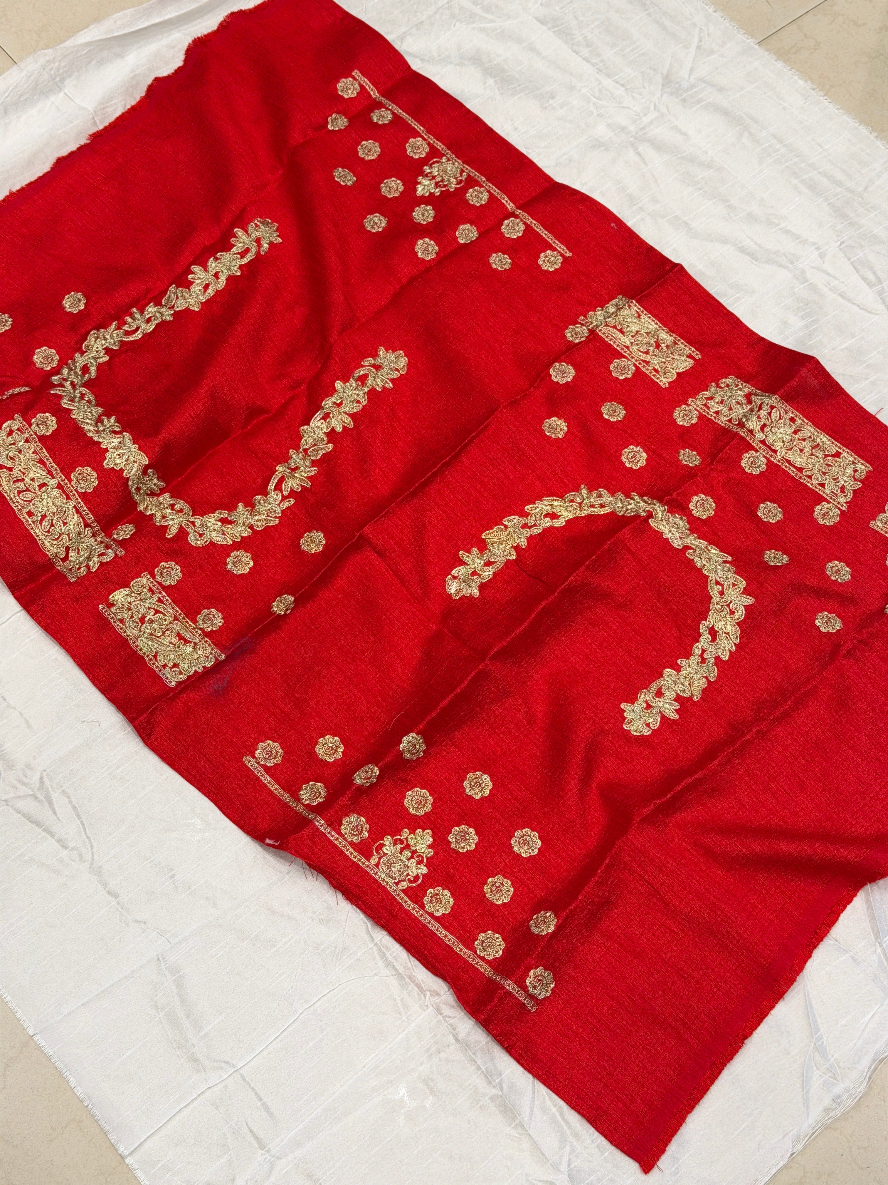 Red Silk Pita Embroidery Saree