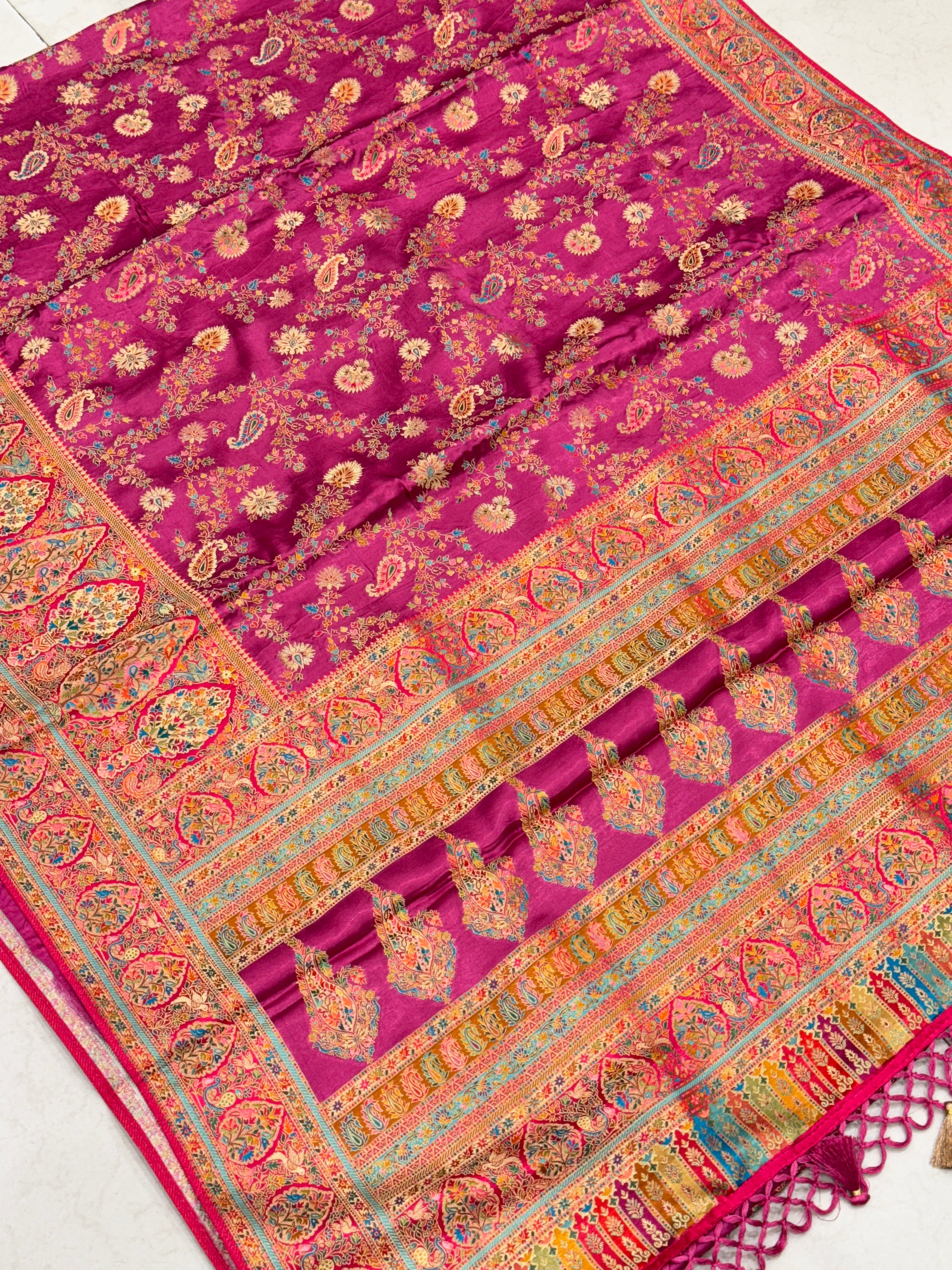 Rasberry Pink Banarasi Modal Rangkat Meenakari Jaal Big Border Saree