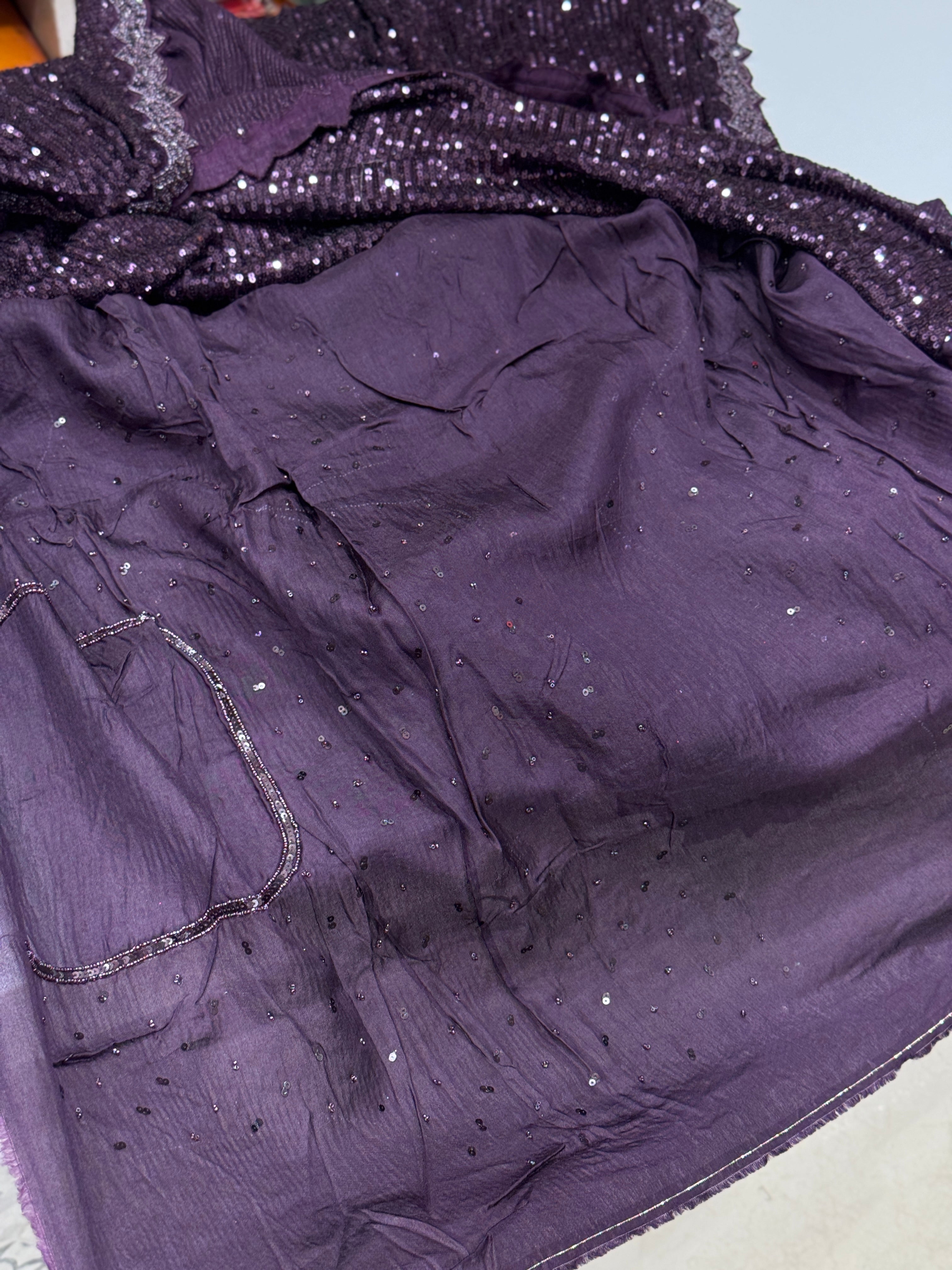 Violet Sequin Saree Hand Embroidery Border