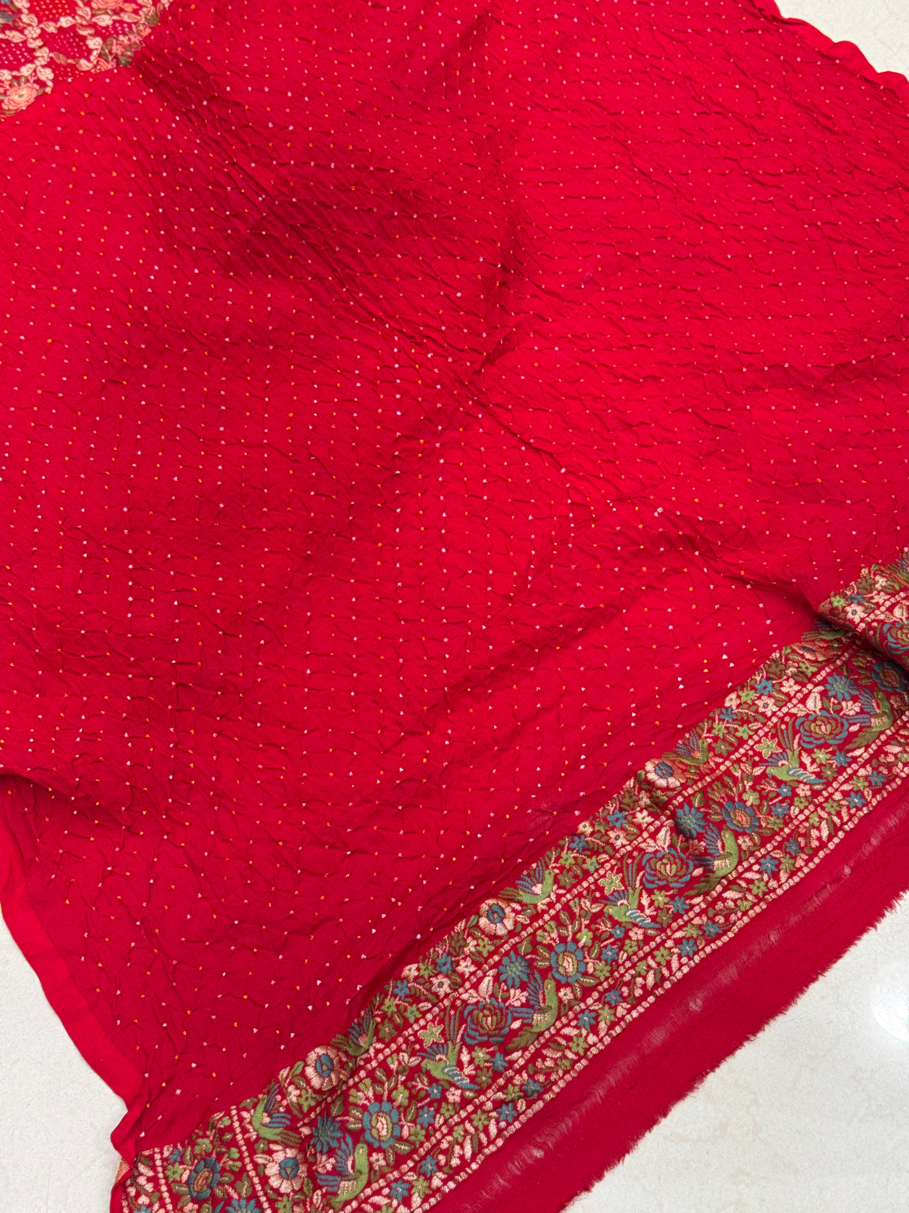 Red Parsi Gara Weaved Rani Bandhej Saree