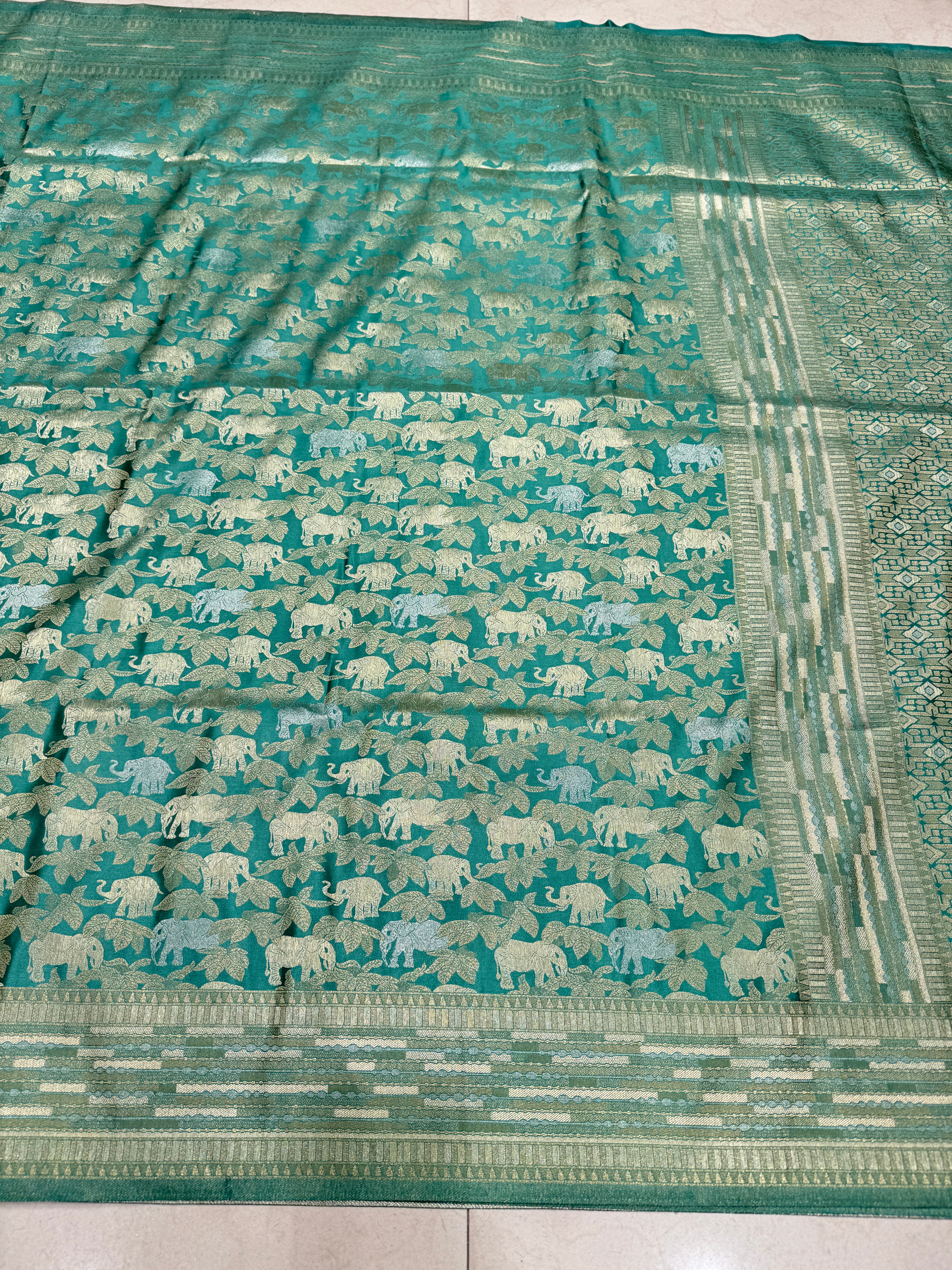 Sage Green Banarasi Soft Silk Semi Elephant Motif Saree