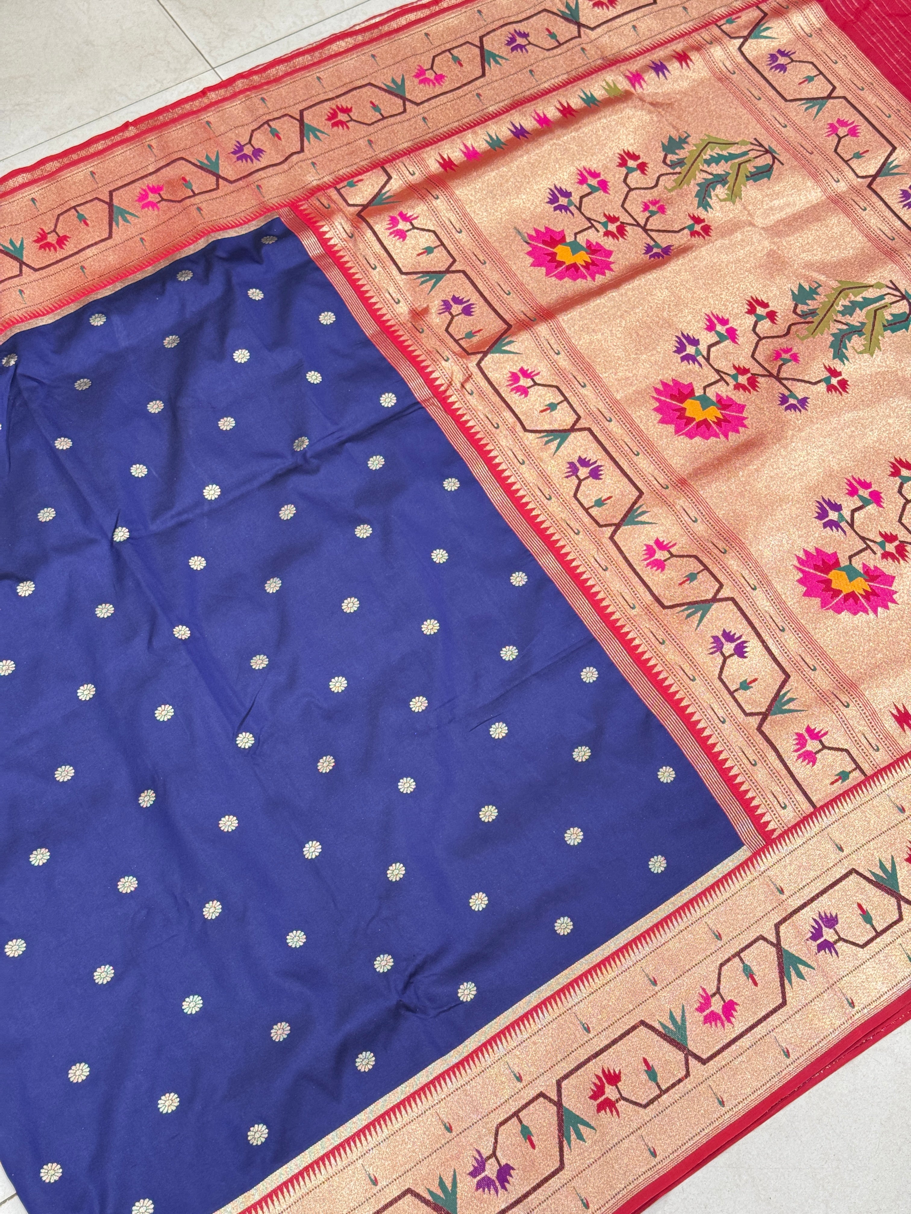 Navy Blue Paithani Silk Saree