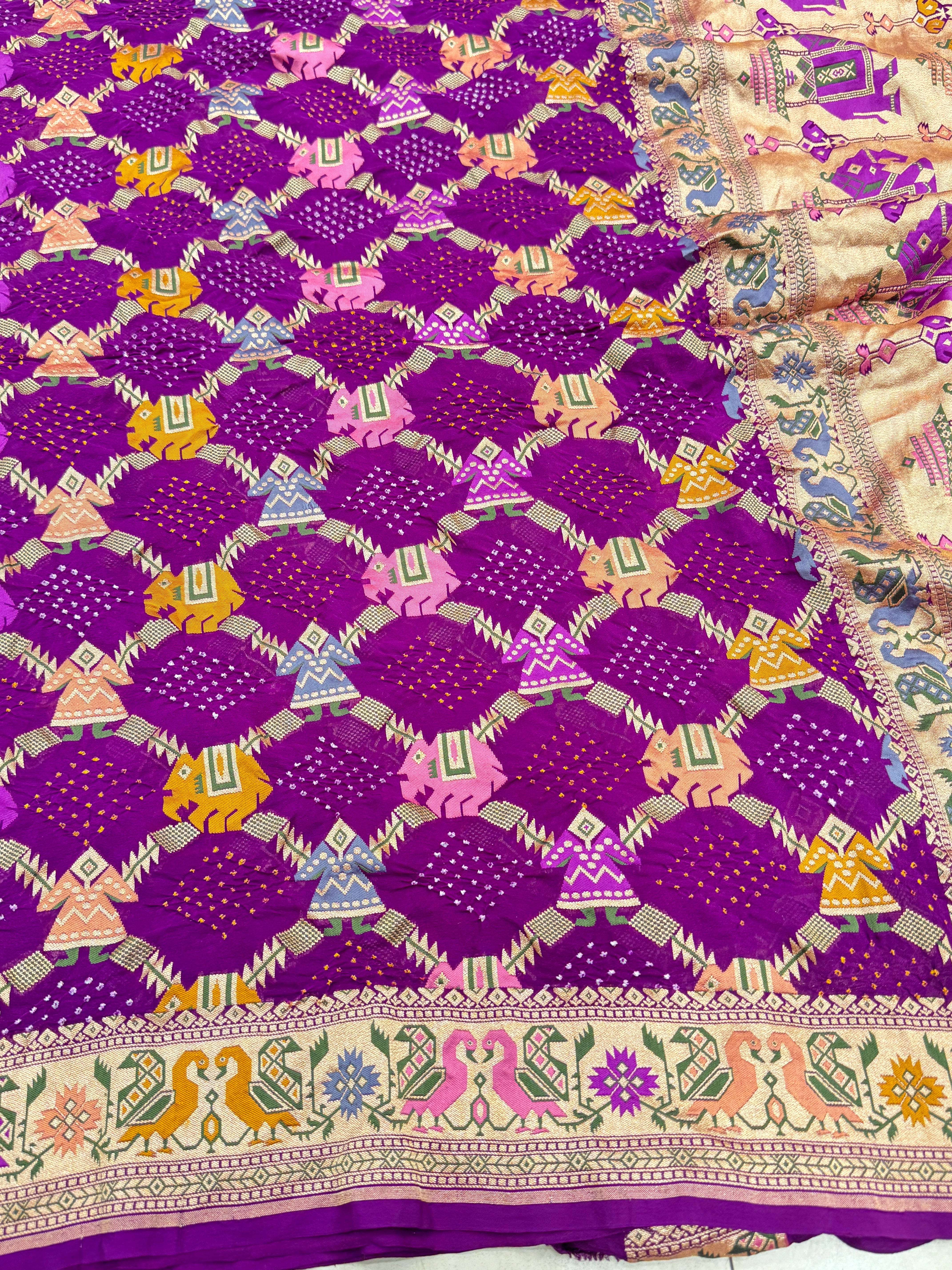 Violet Meenakari Handloom Bandhej Saree Patola Weave