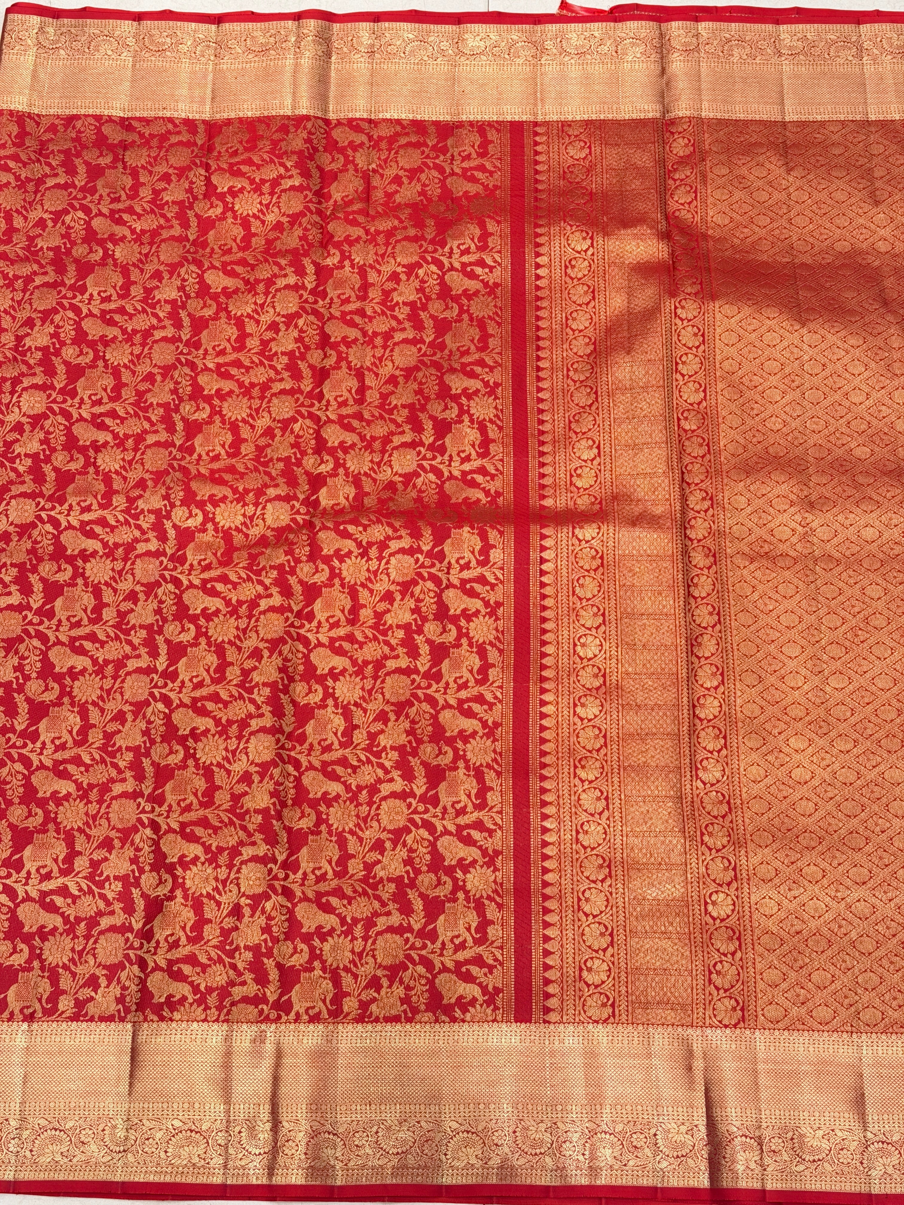 Red Shikargah Pure Silk Handloom Kanjivaram Saree
