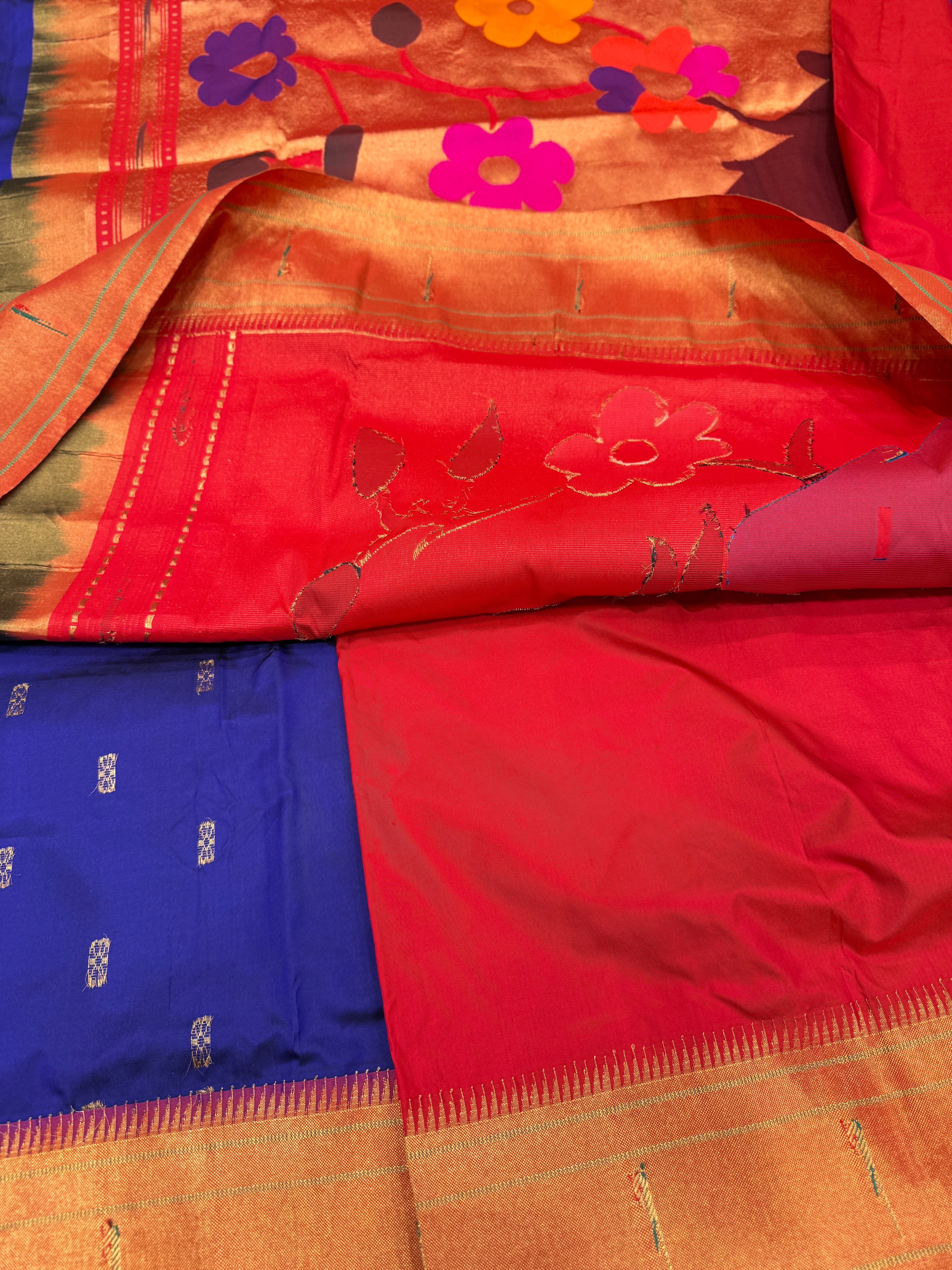 Blue Muniya Pure Silk Handloom Paithani Saree