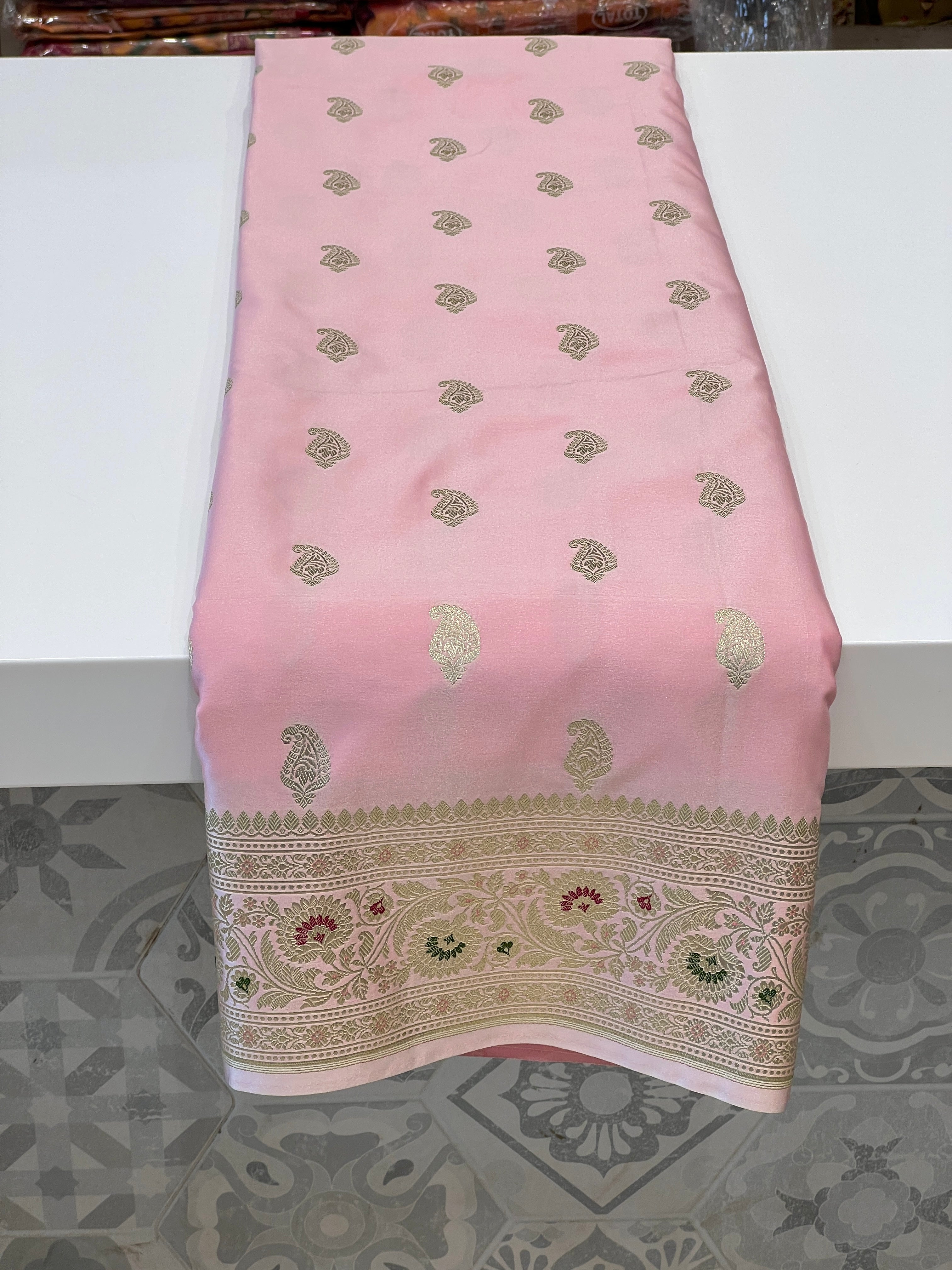 Pink Banarasi Silk Meenakari Saree