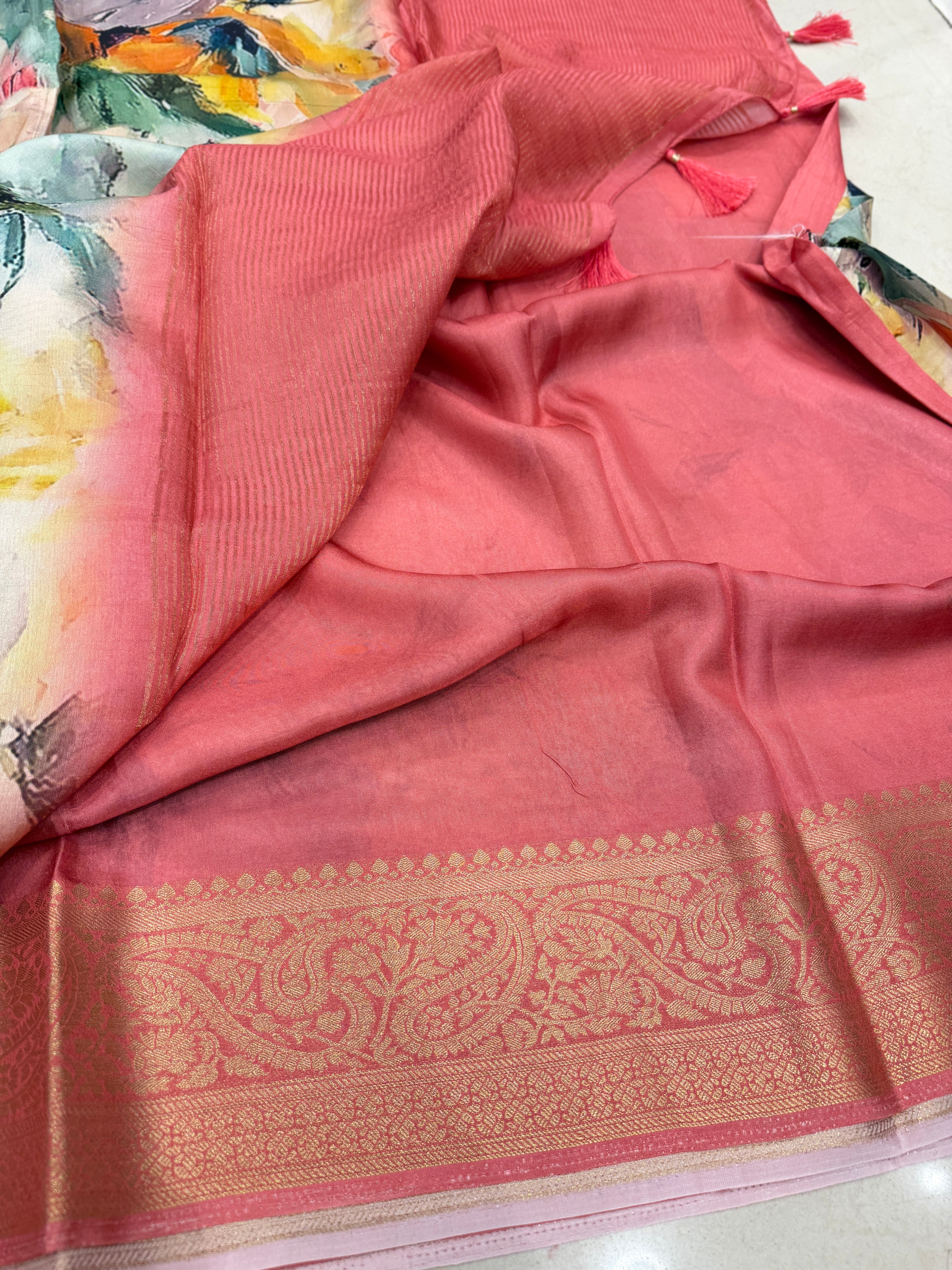 Abstract Multi Colour Print Munga Soft Silk Saree