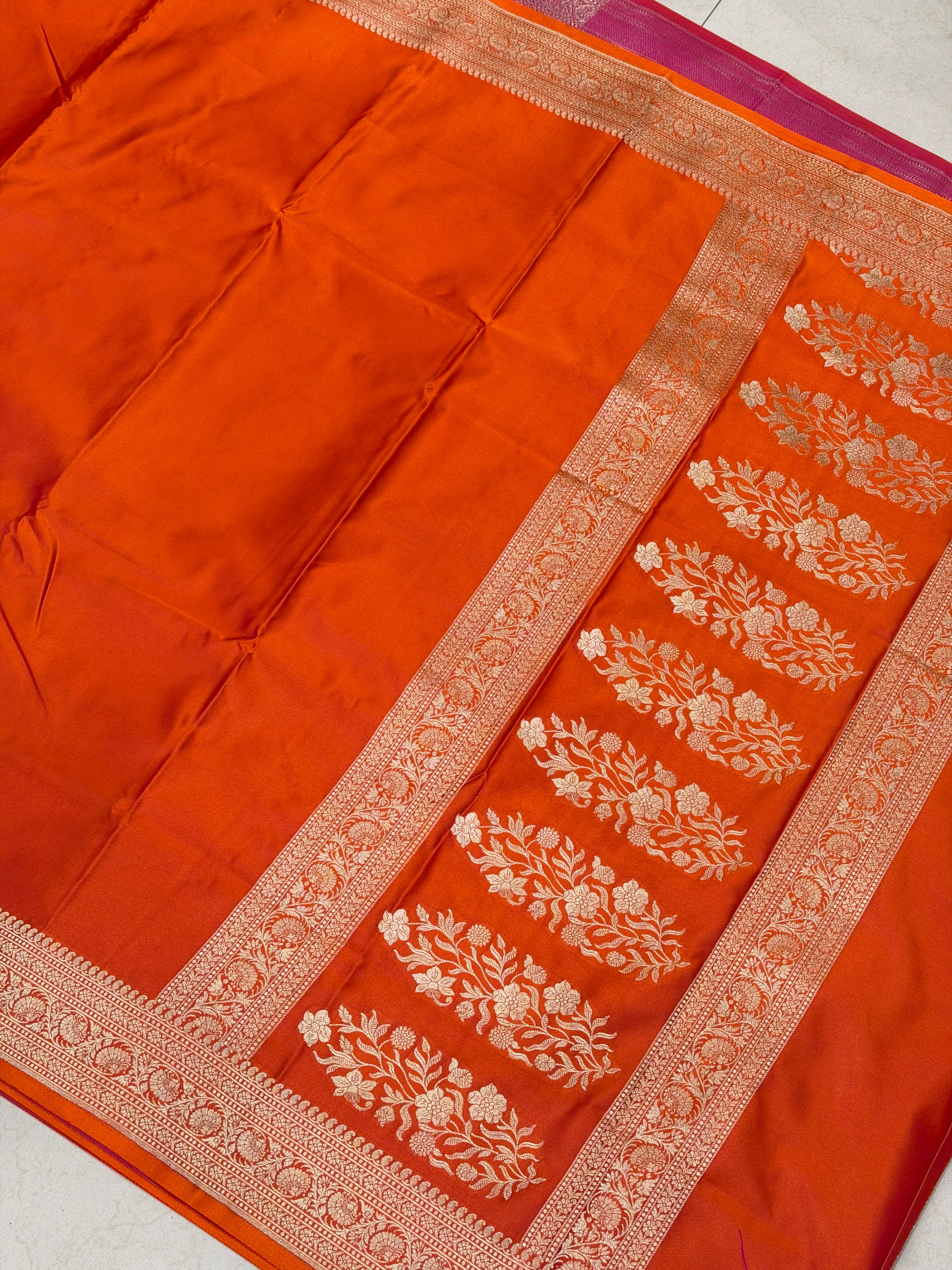 Orange Banarasi Silk Plain Body Saree