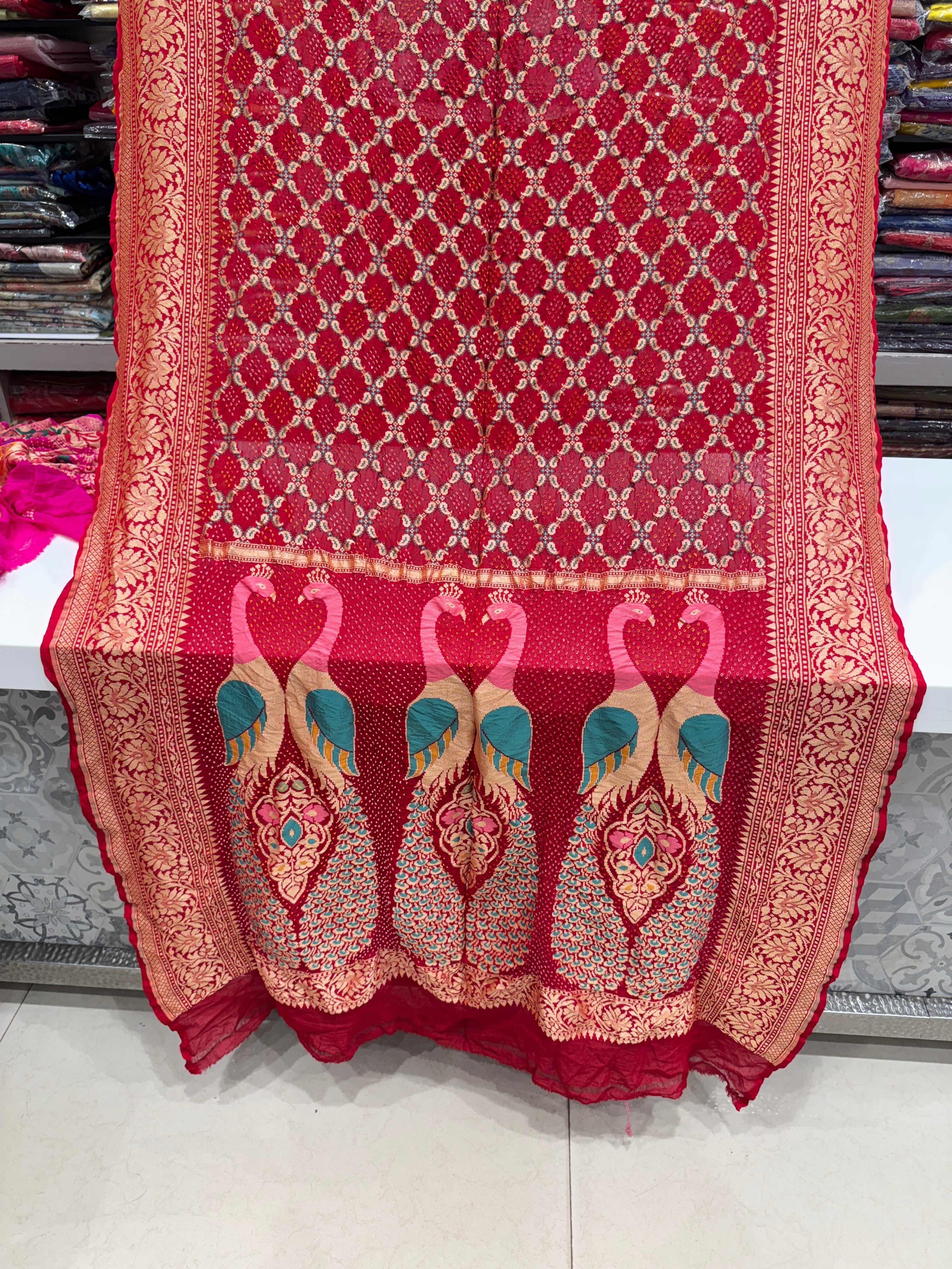 Red Bandhej Meenakari Dupatta