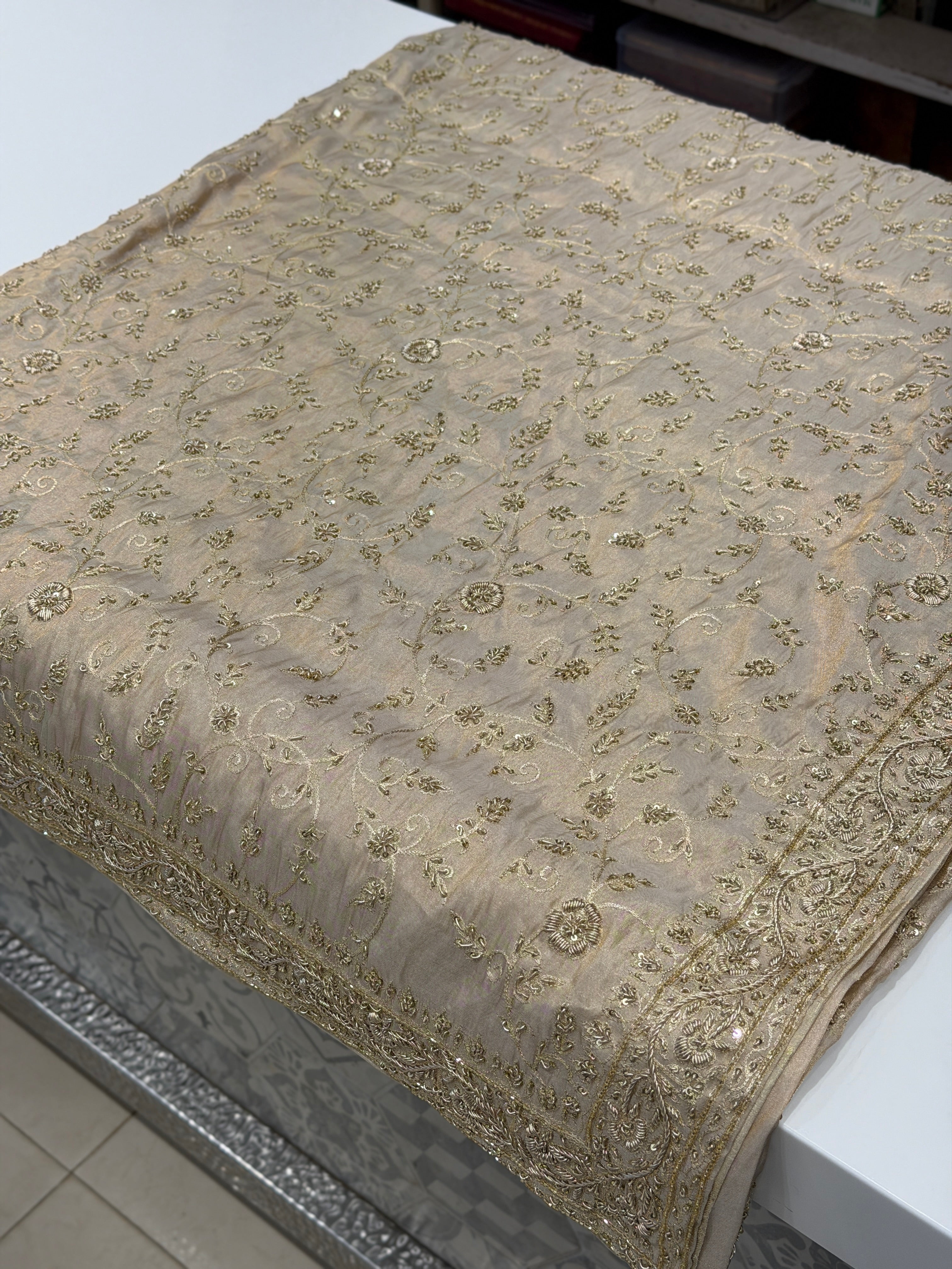 Ivory Tissue Zardosi Intricate Jaal Hand Embroidery Saree