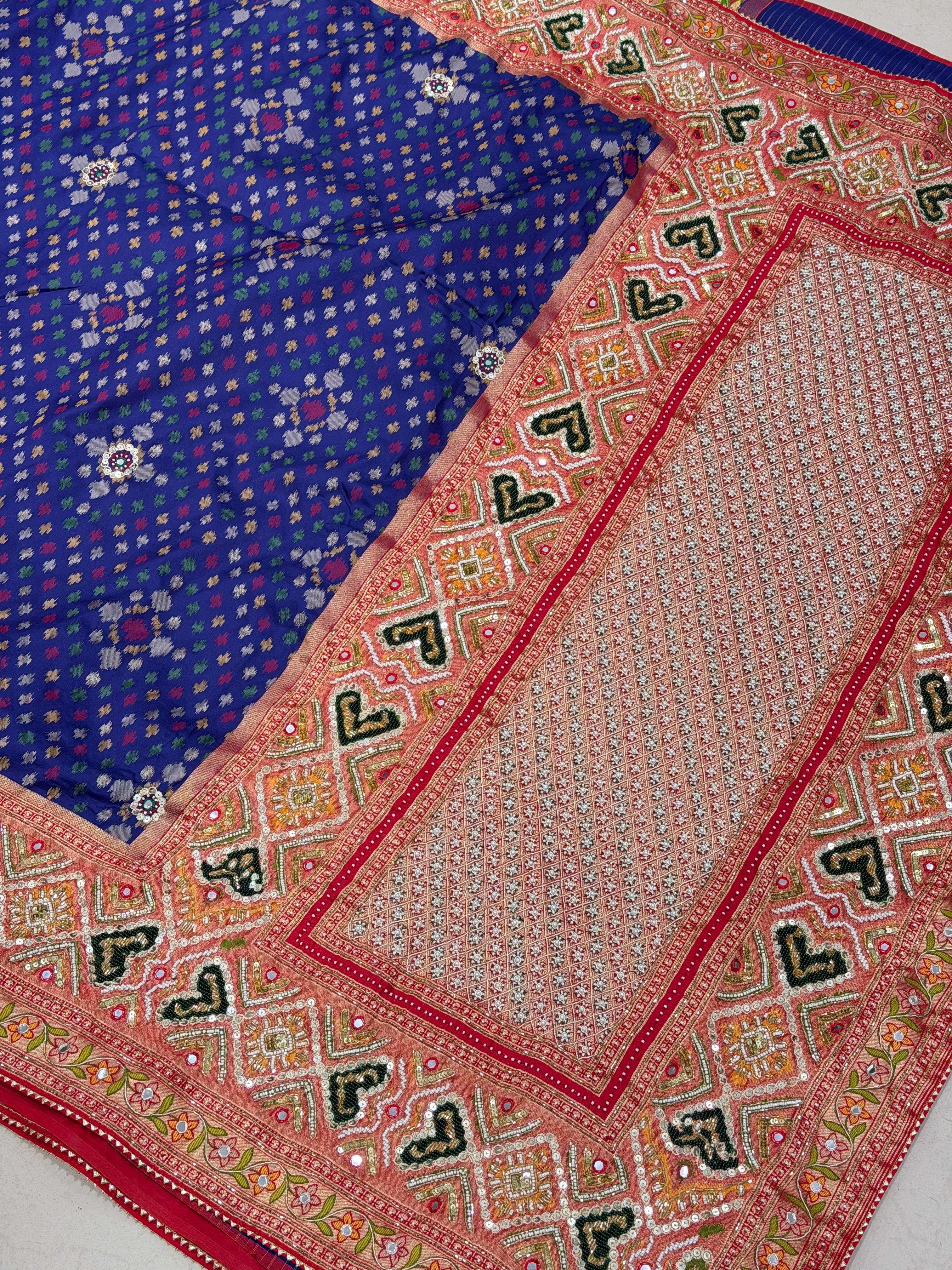 Blue Banarasi Ikat Patola Moti Hand Embroidery Saree