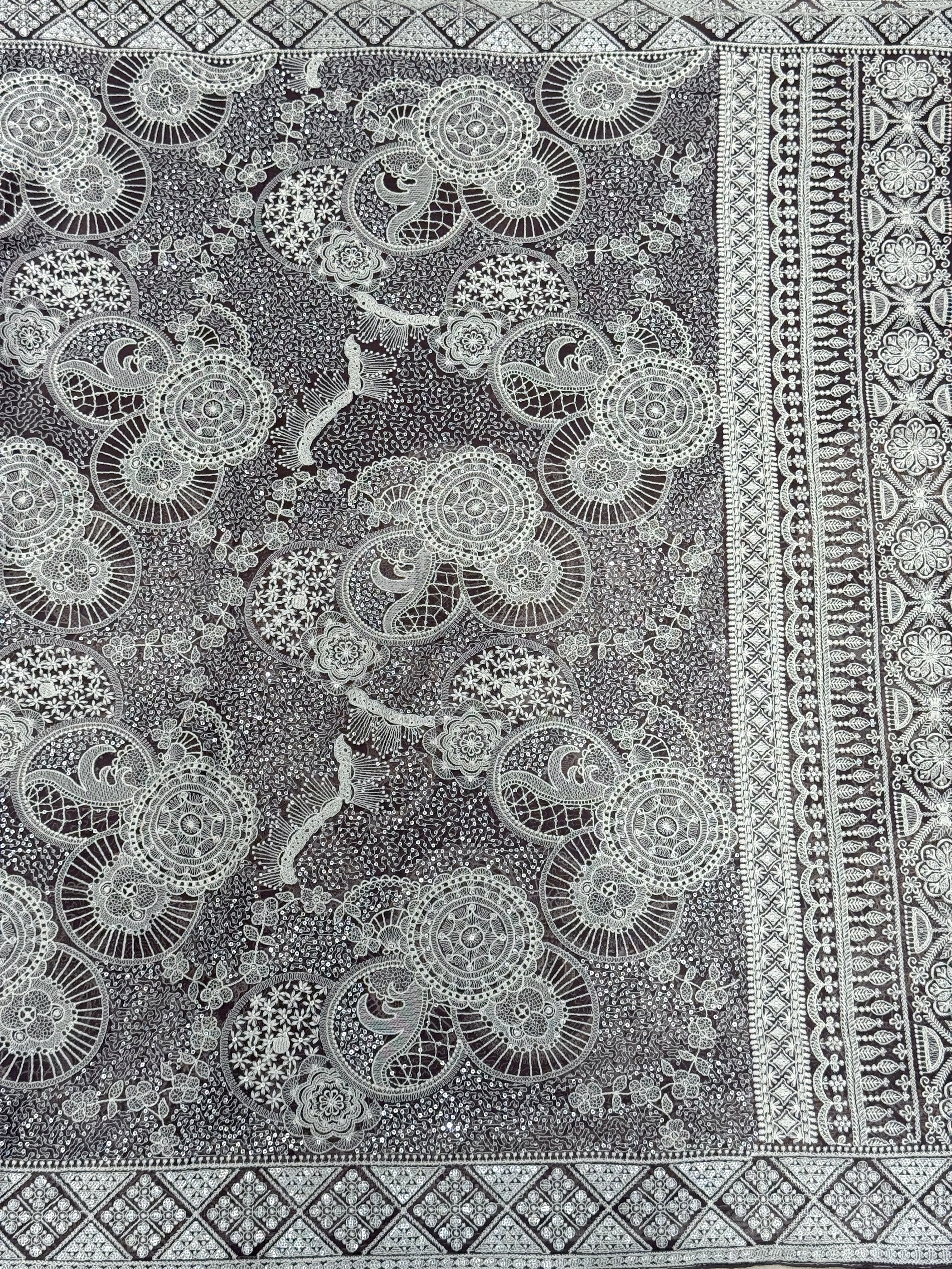 Brownish Grey Chikankari Georgette Jaal Saree