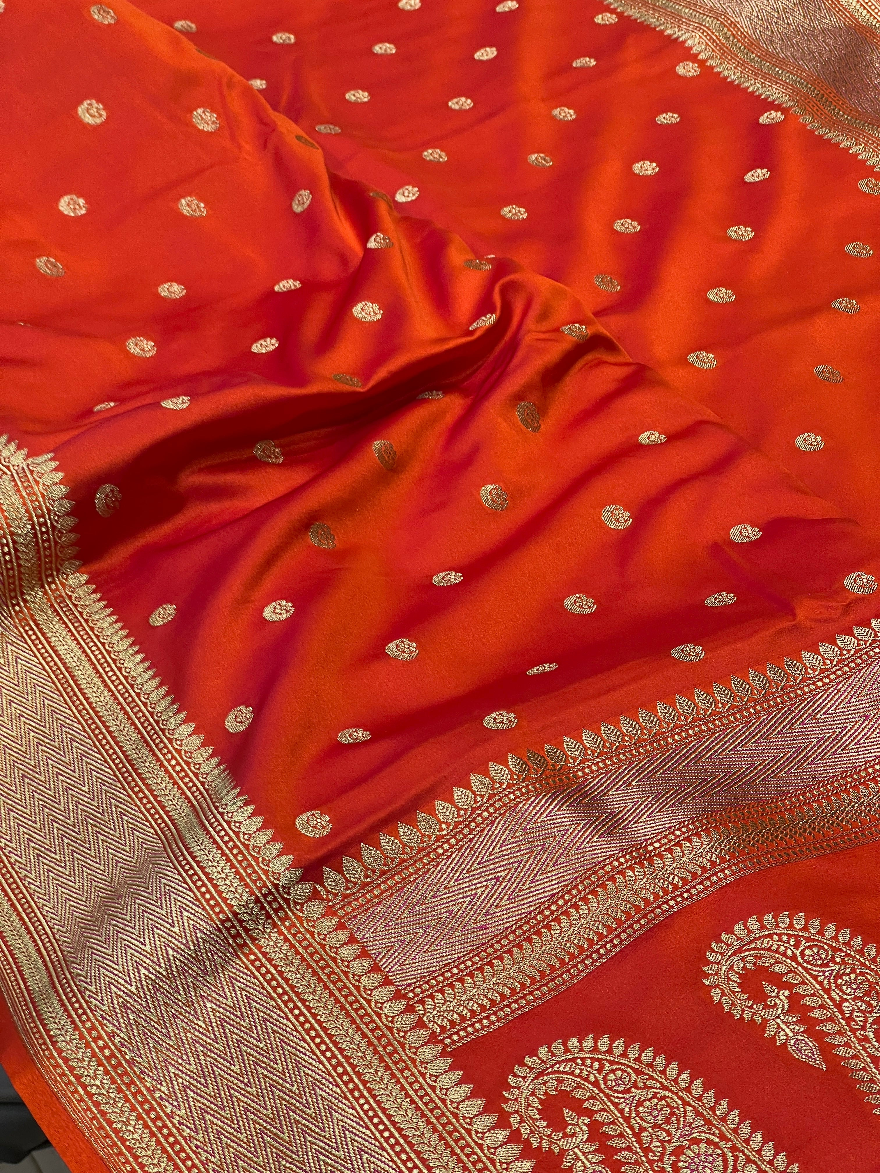 Orange Banarasi Small Chand Butti Saree