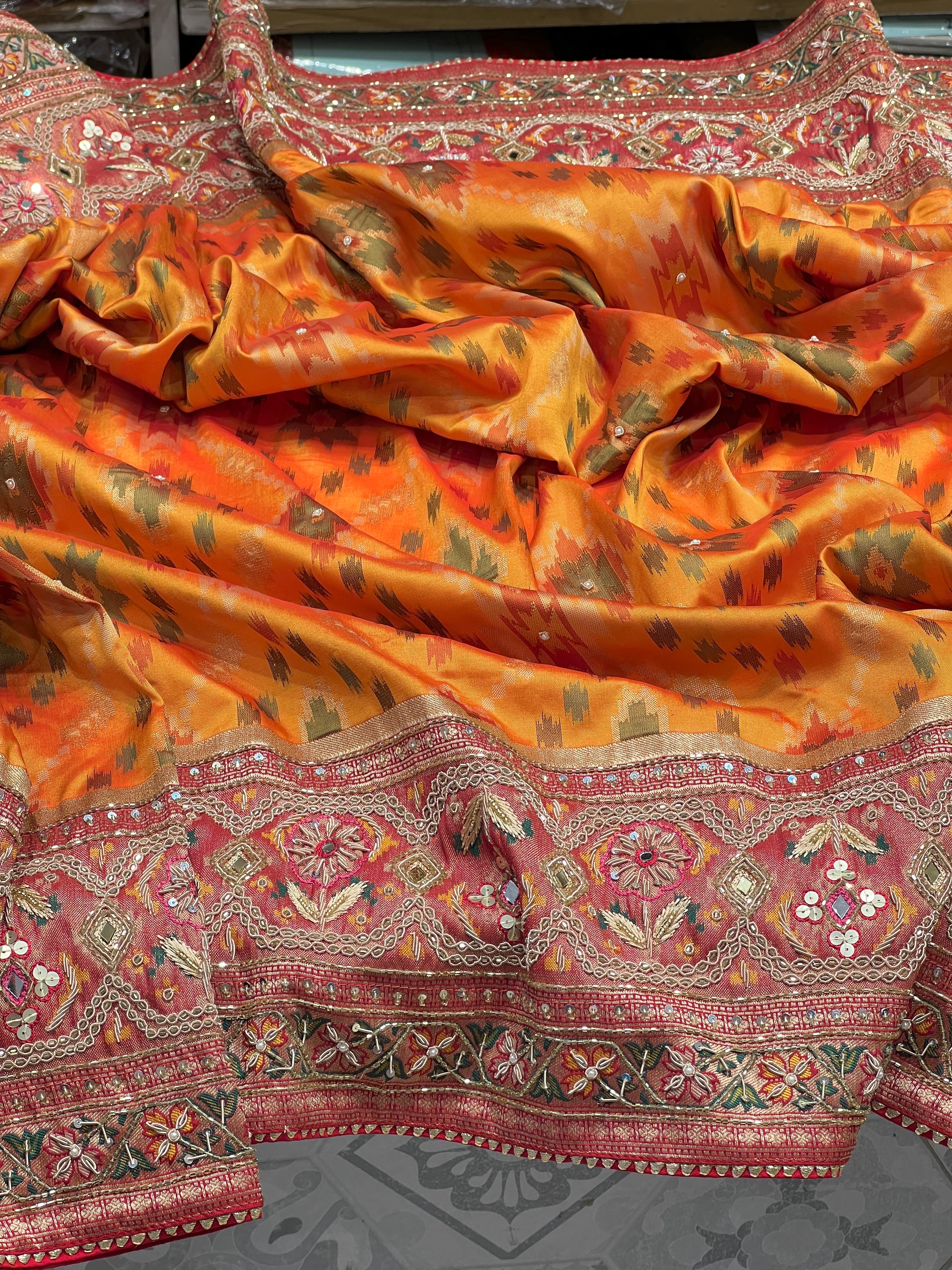 Orange Patola Zardosi Hand Embroidery Saree