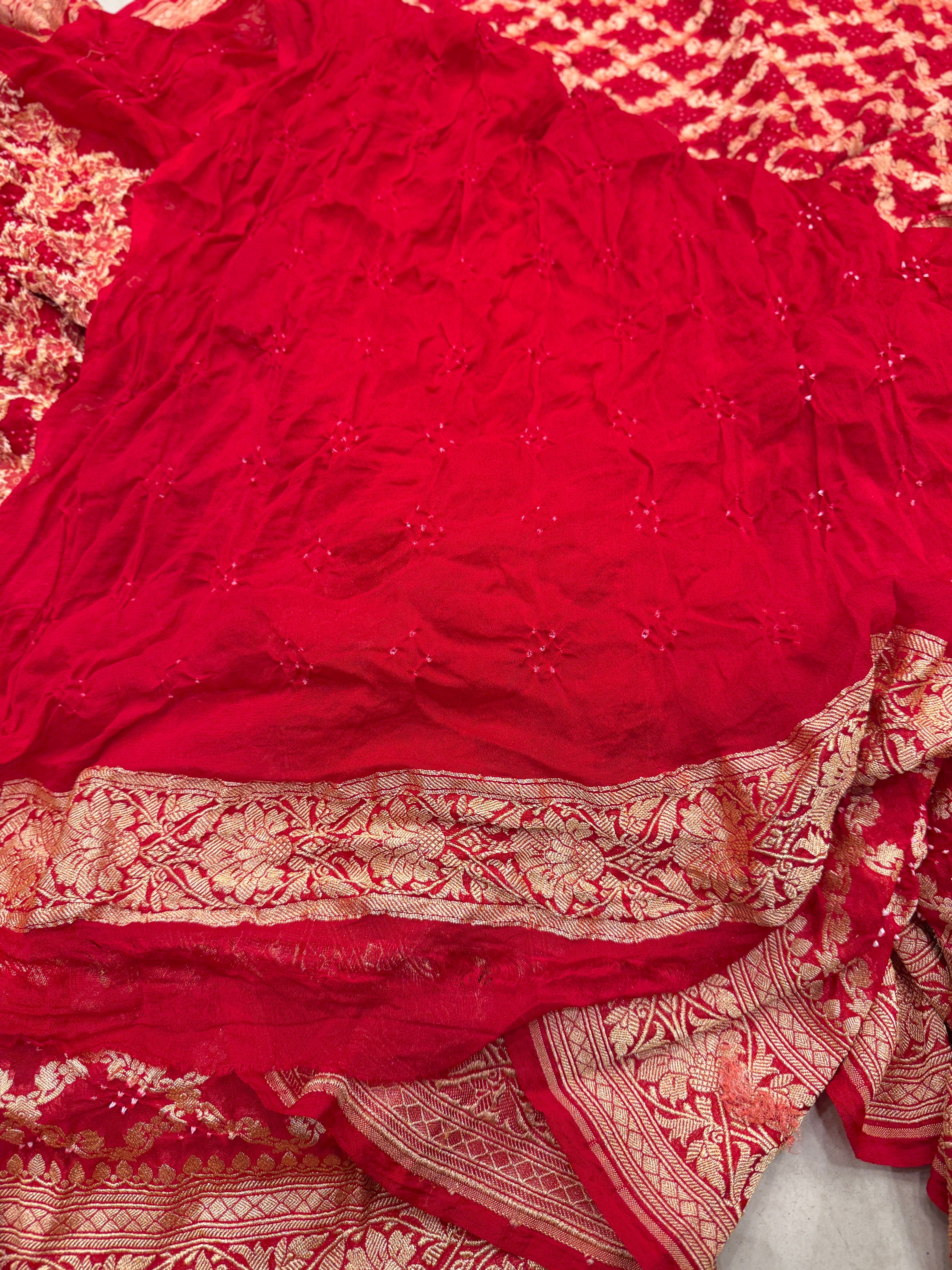 Red Bandhej Big Flower Border Bandhini Saree