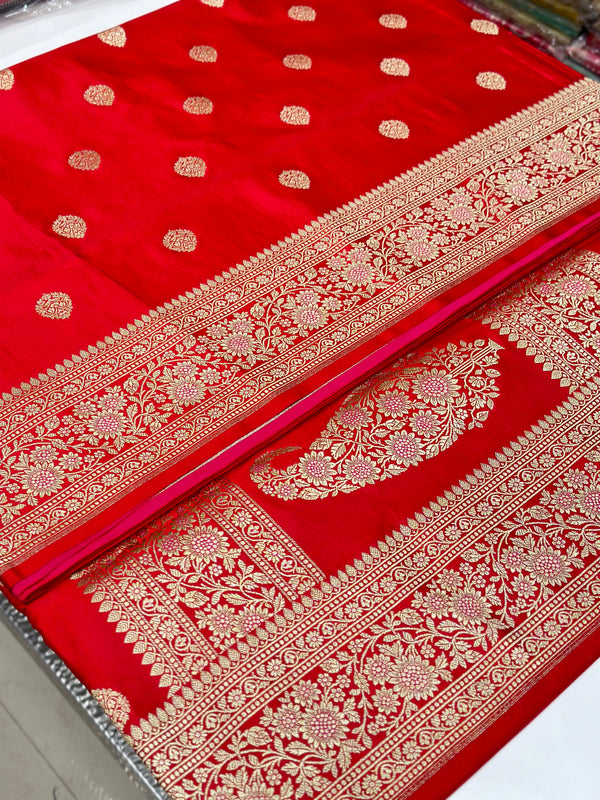 Red Banarasi Meenakari Mushru Silk Saree