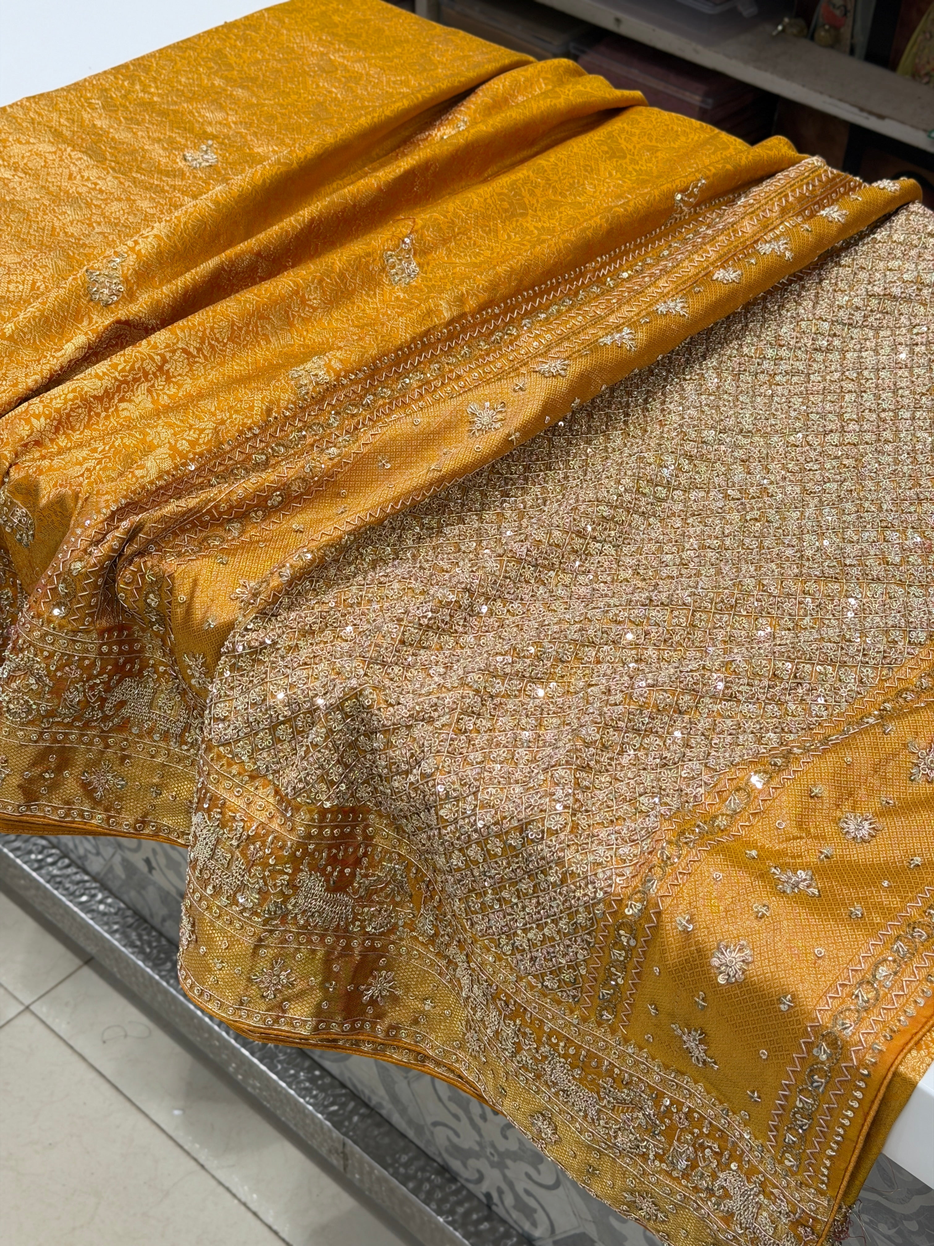 Rust Orange Doli Kanjivaram Zardosi Hand Embroidery Saree