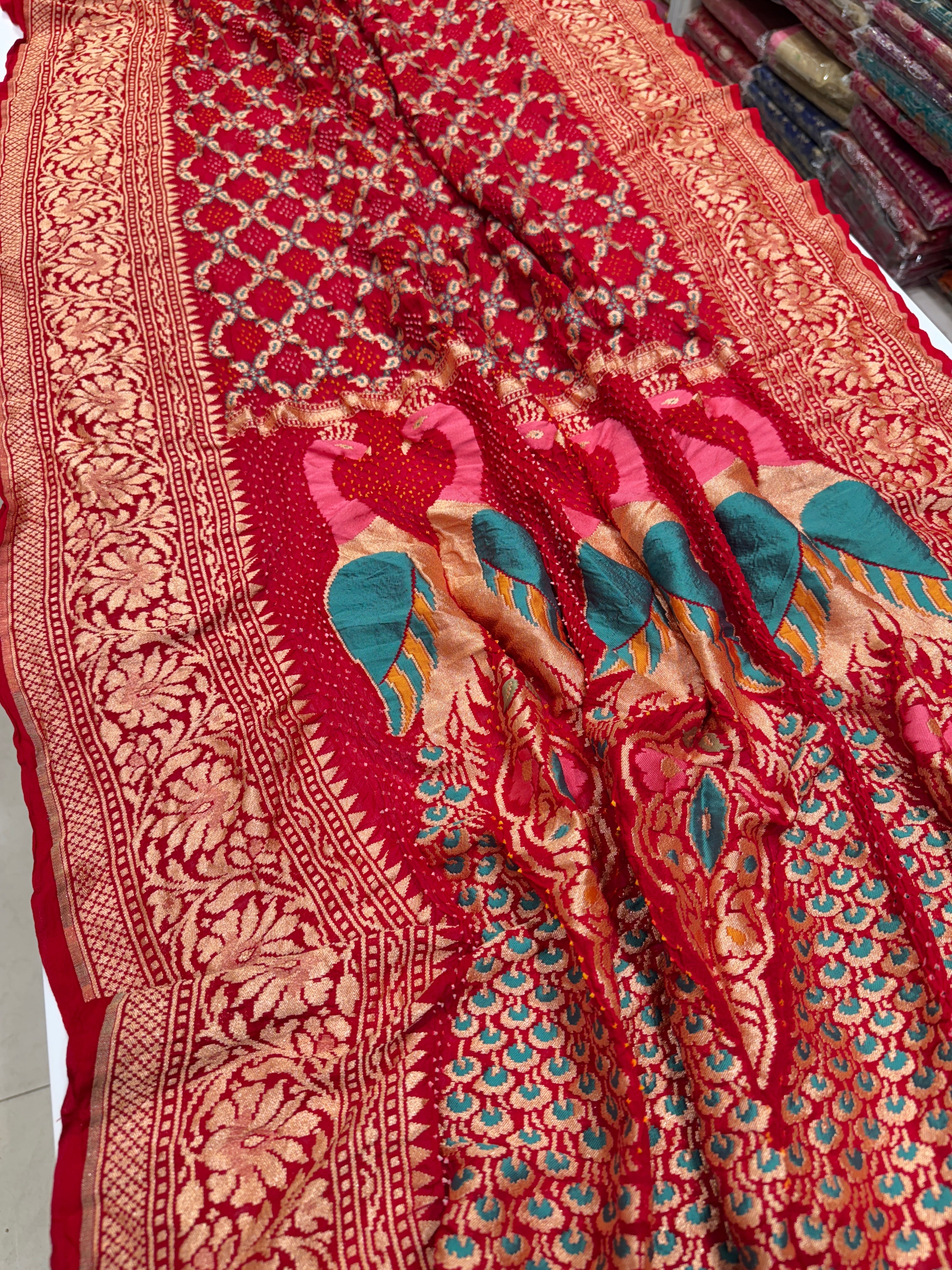 Red Bandhej Meenakari Dupatta