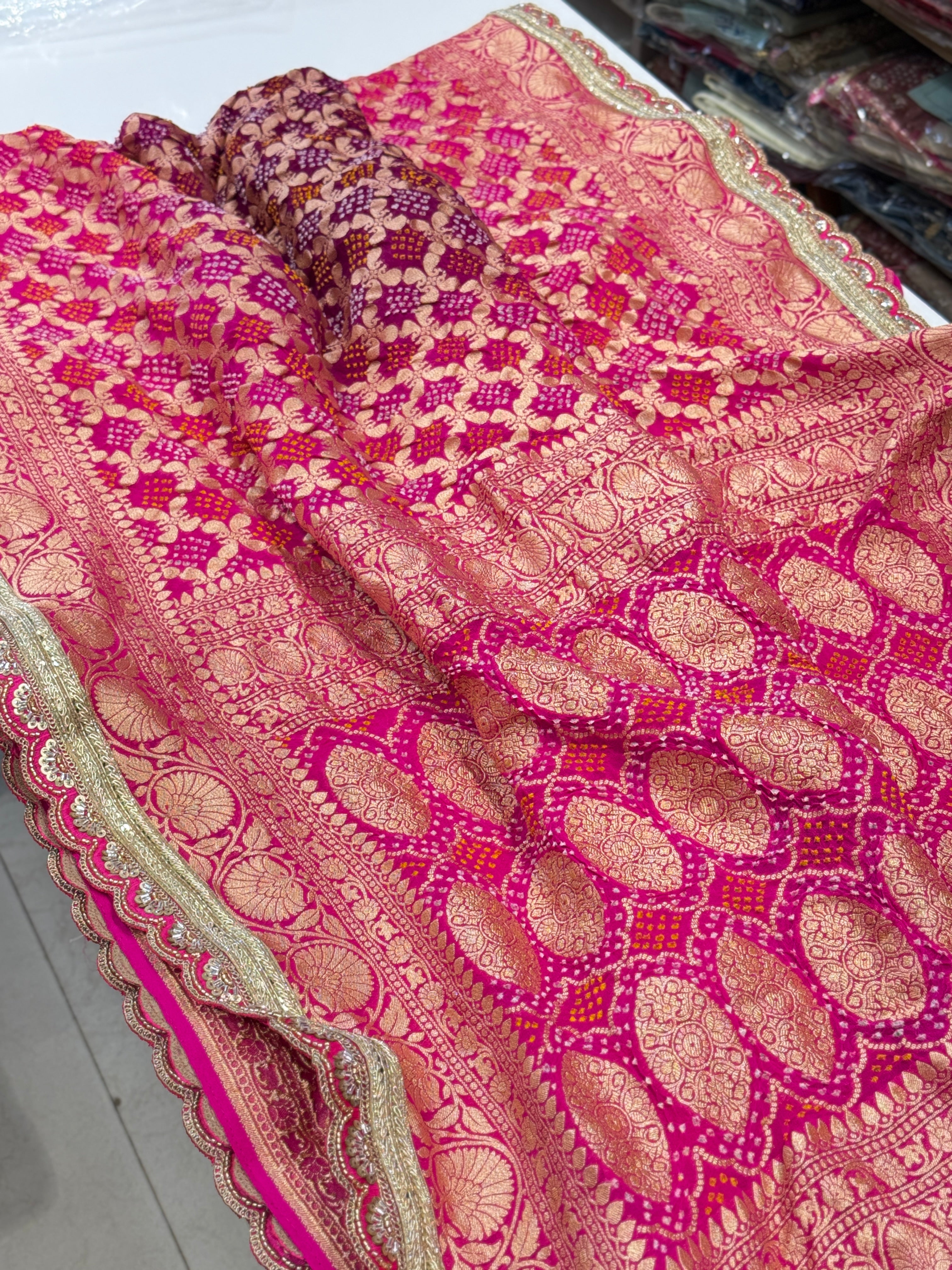 Rani Magenta Maharani Edit Bandhej Saree