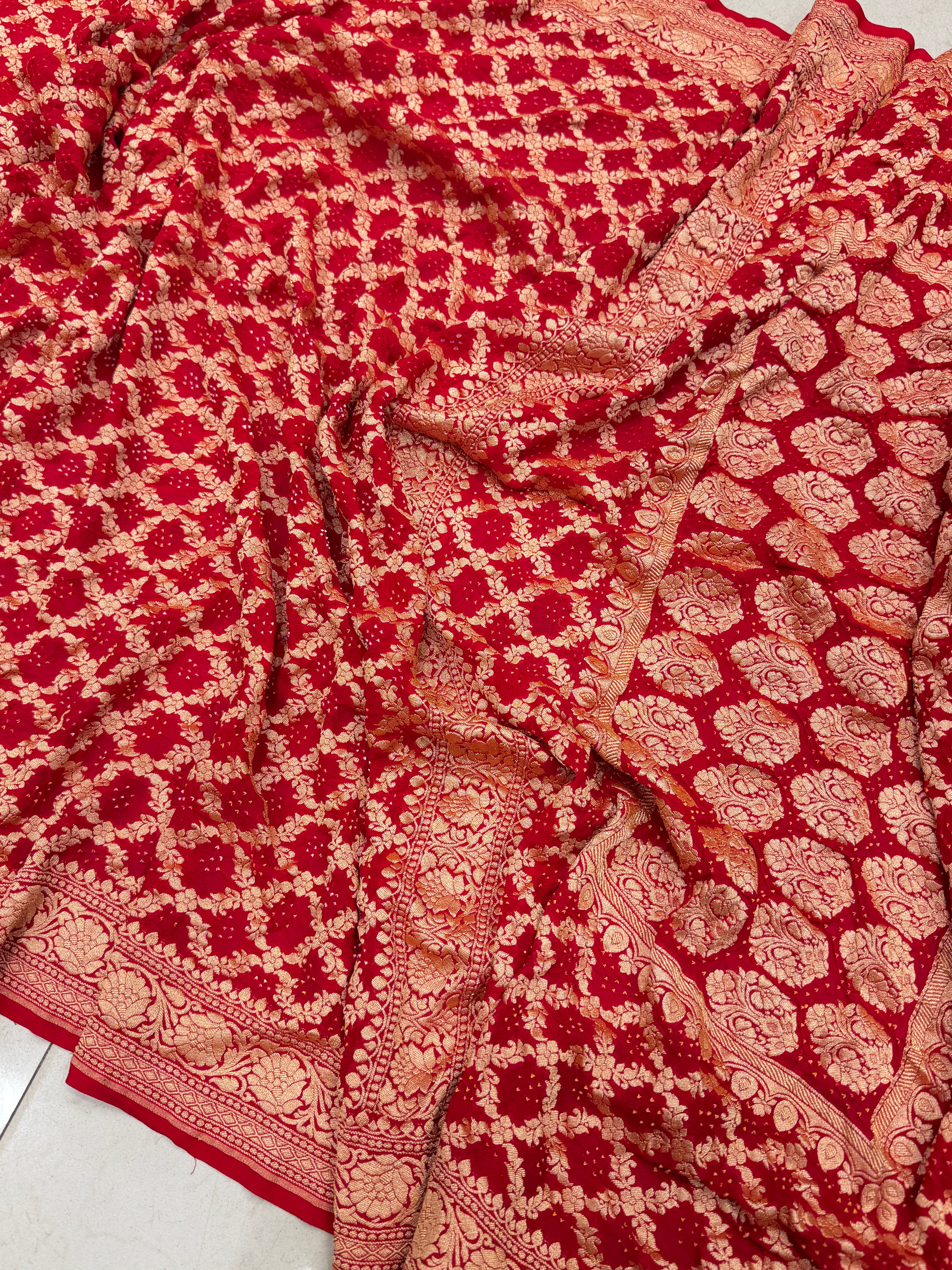 Red Bandhej Bandhini Saree